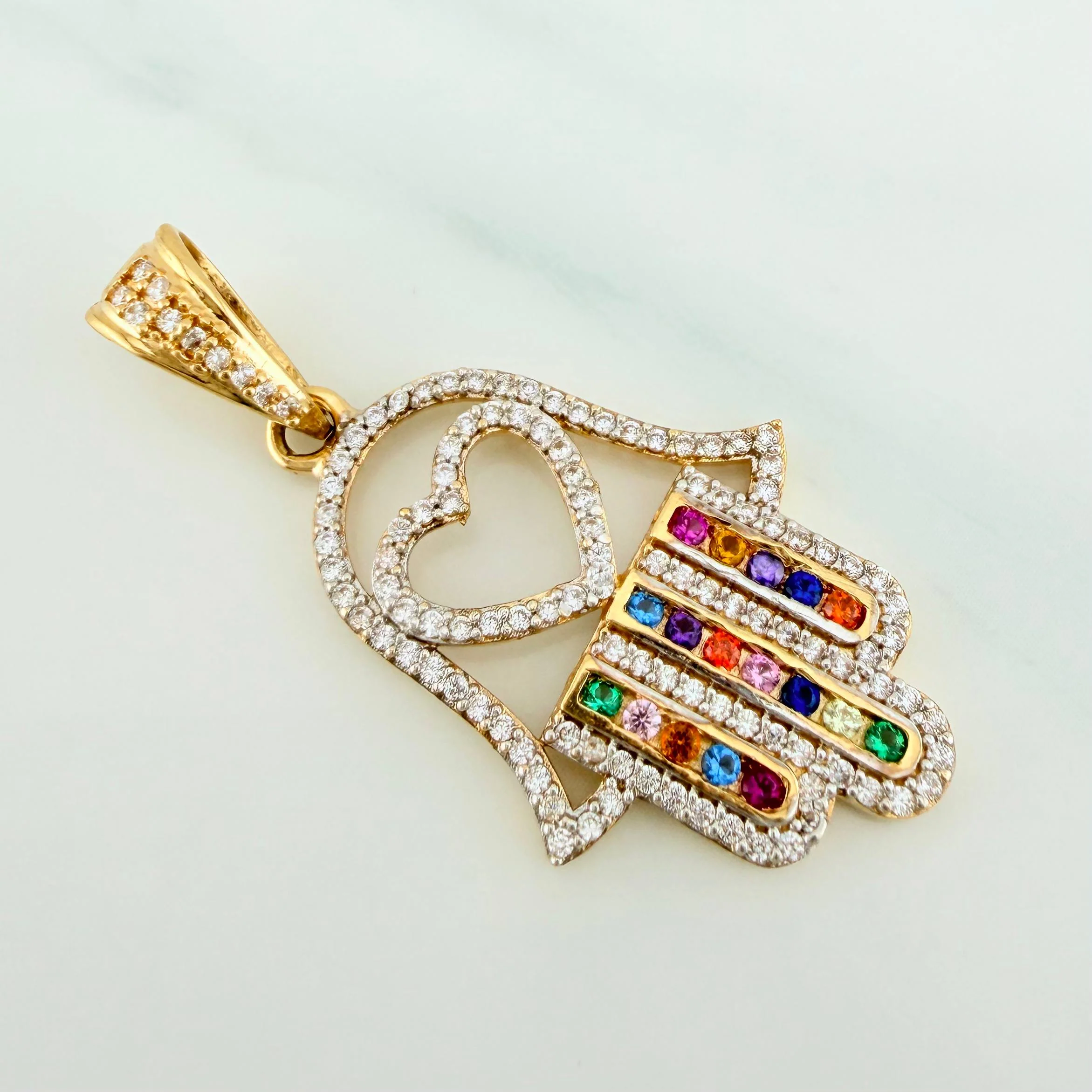 Dije Mano Hamsa 4.4 g / 4 cm Dos Oros Amarillo Blanco 18K - Image 2