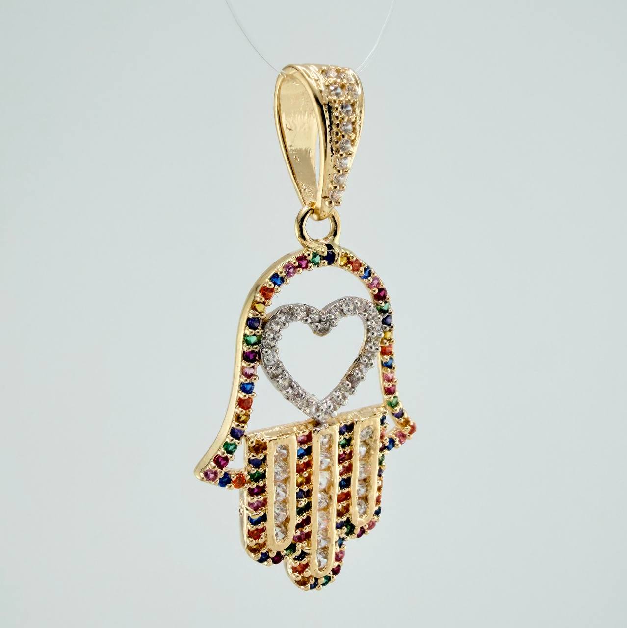 Dije Mano Hamsa Corazon 4.45gr / 4cm / Dos Oros Amarillo Blanco 18K - Image 2