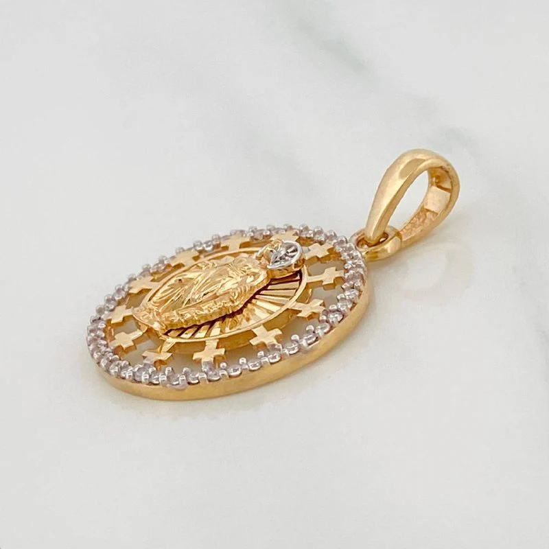 Dije Medalla Virgen Milagrosa 2.9g / 2.6cm Dos Oros Amarillo Blanco 18K - Image 3