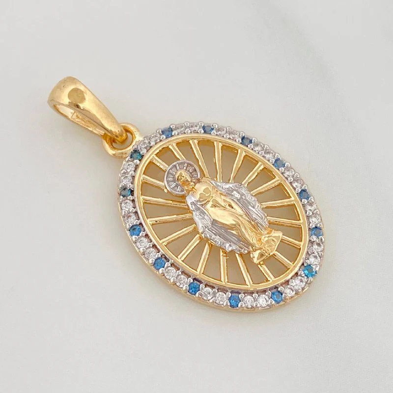 Dije Medalla Virgen Milagrosa 3g / 2.8cm Dos Oros Amarillo Blanco 18K - Image 2