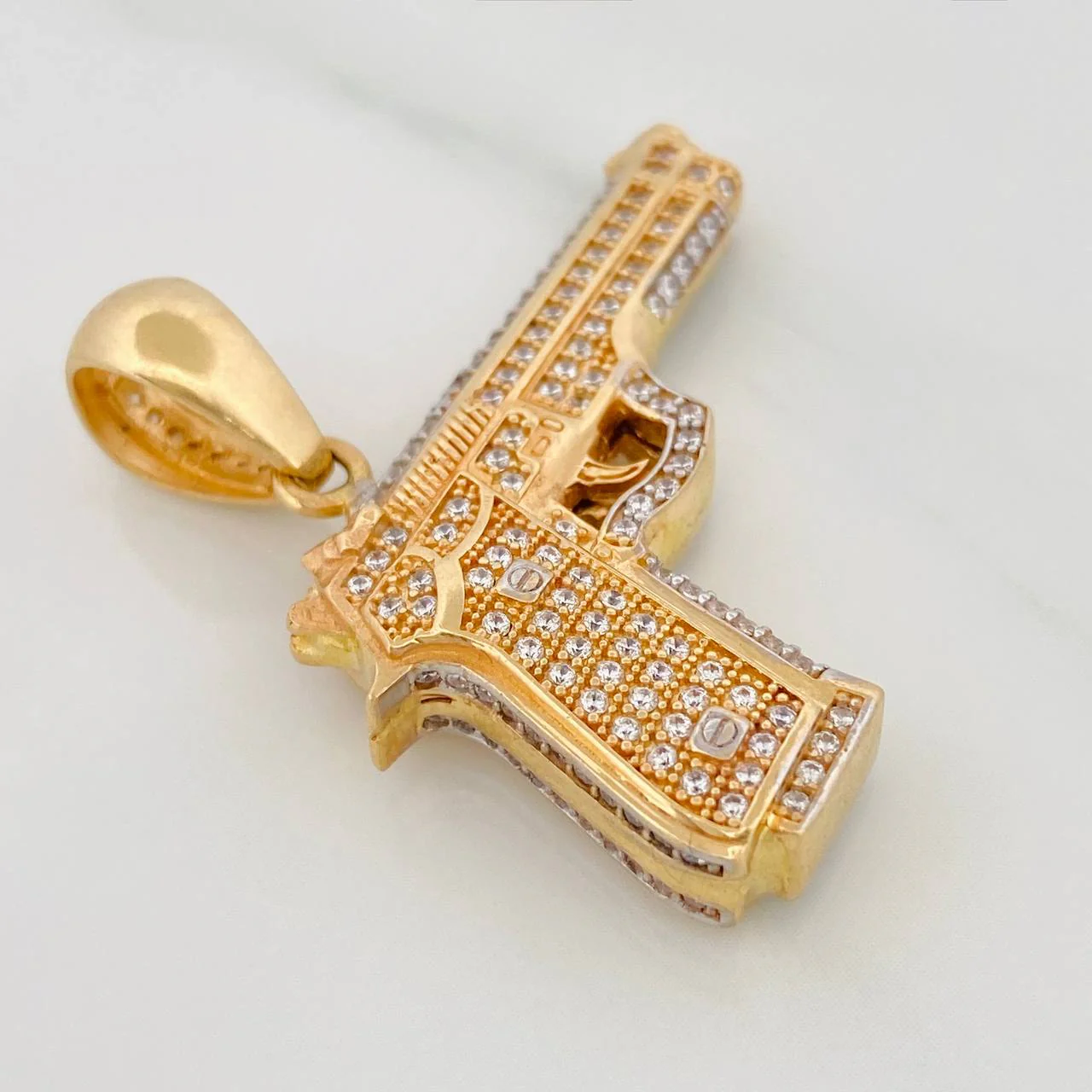 Dije Pistola 11.6gr / 3.5cm / Dos Oros Amarillo Blanco 18K - Image 2