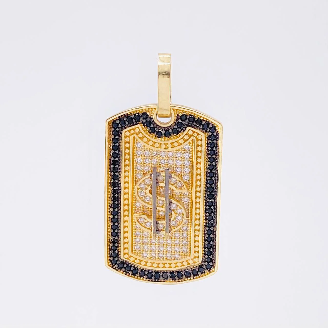 Dije Placa Signo Peso 6.5 g / 3.5 cm Dos Oros Negro Amarillo 18K - Image 2