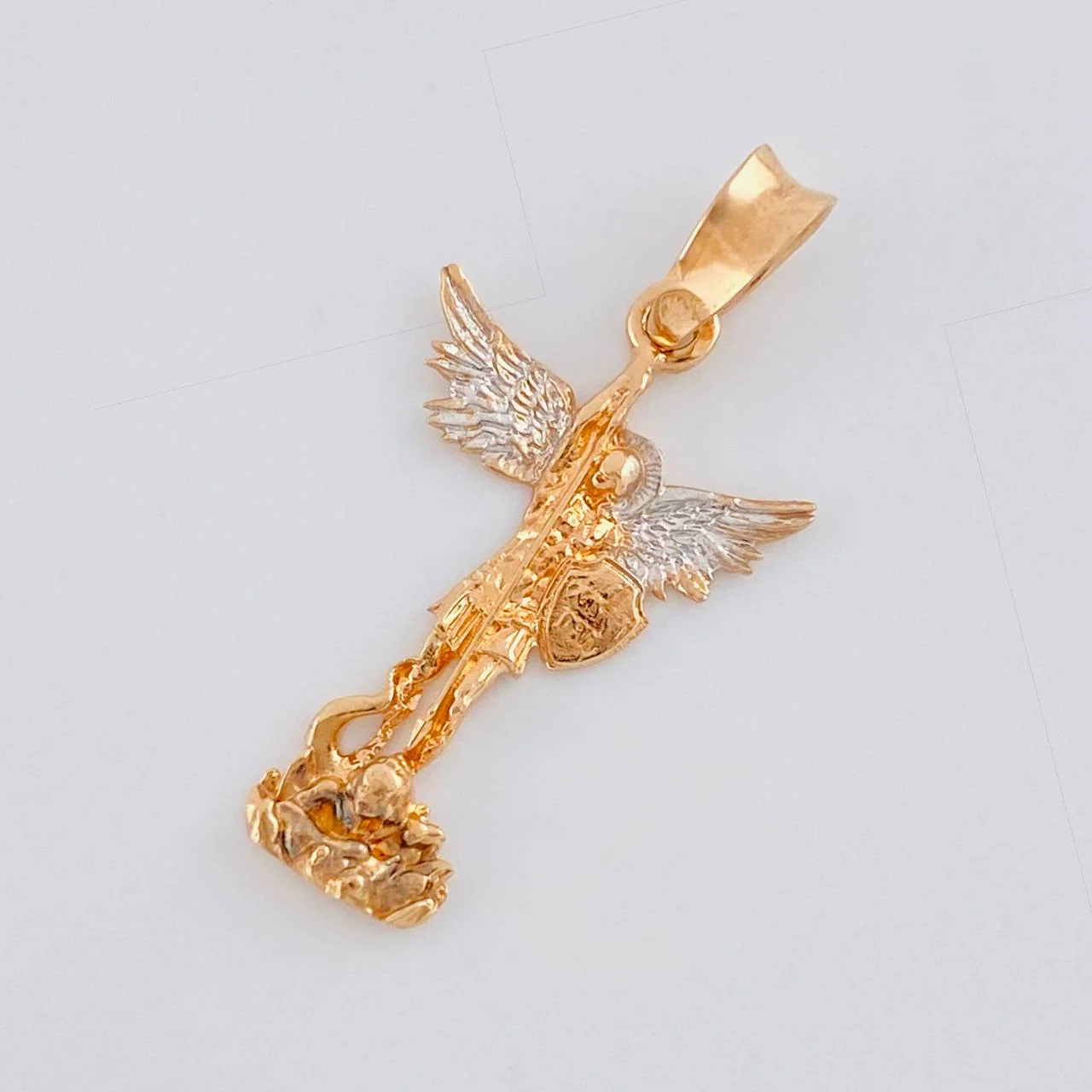 Dije San Miguel Arcangel 1.15 g / 2.7 cm Dos Oros Blanco Rosa 18K - Image 3
