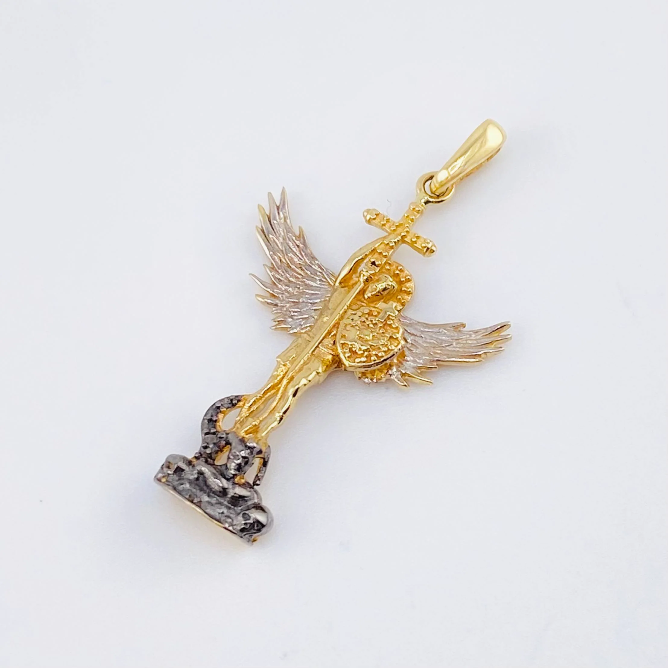 Dije San Miguel Arcangel 3.05gr / 3.5cm / Dos Oros Amarillo Blanco 18K © - Image 3