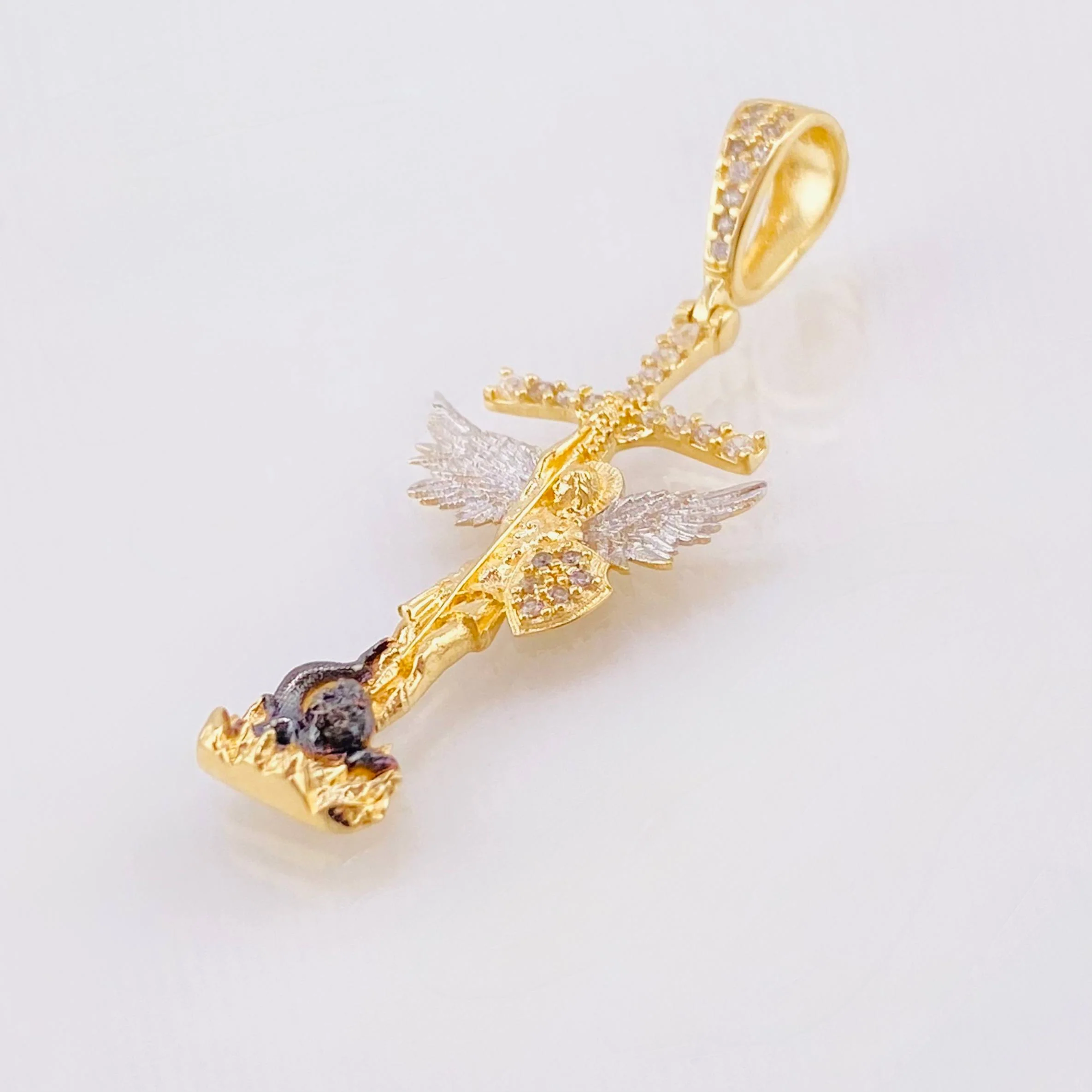 Dije San Miguel Arcangel 3.35gr / 4cm / Dos Oros Amarillo Blanco 18K * - Image 3