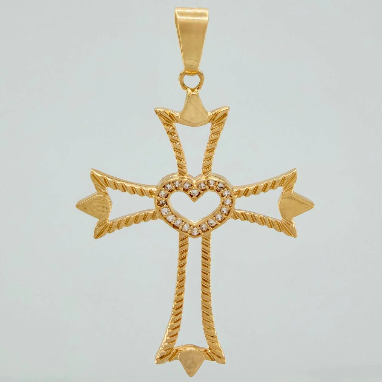 Dije Silueta Cruz Corazon 3.1gr / 5cm / Oro Amarillo 18K