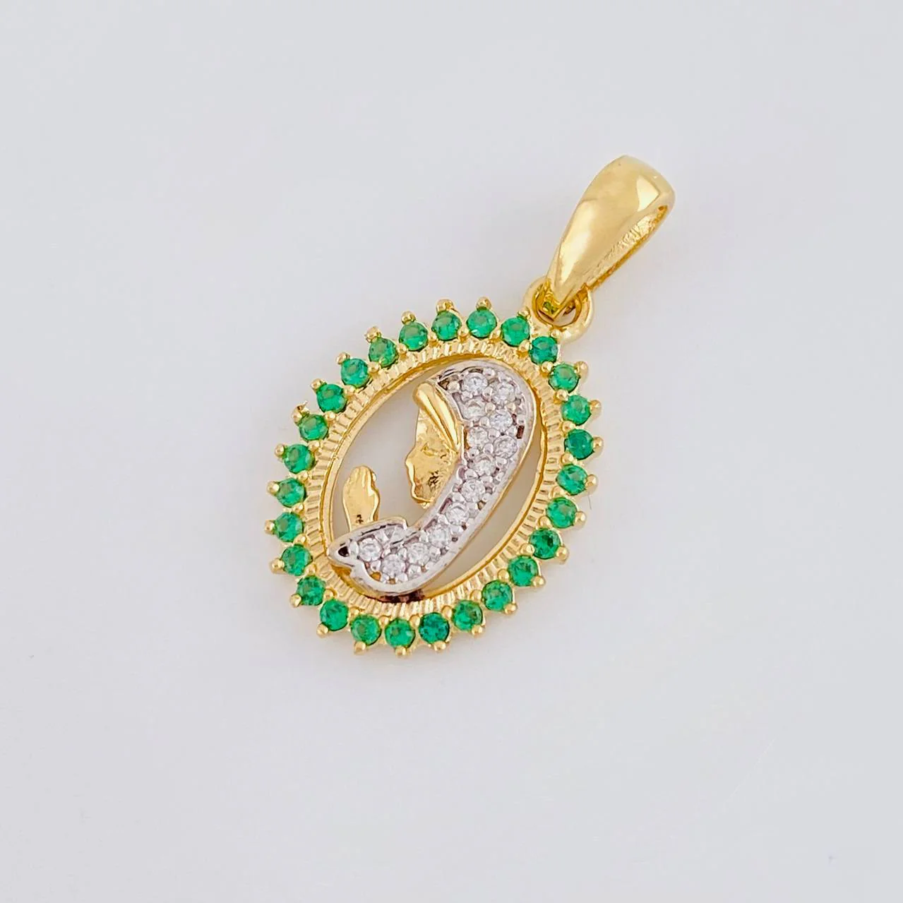 Dije Virgen maria 1.9g / 2.2cm Dos Oros Amarillo Blanco 18K - Image 3