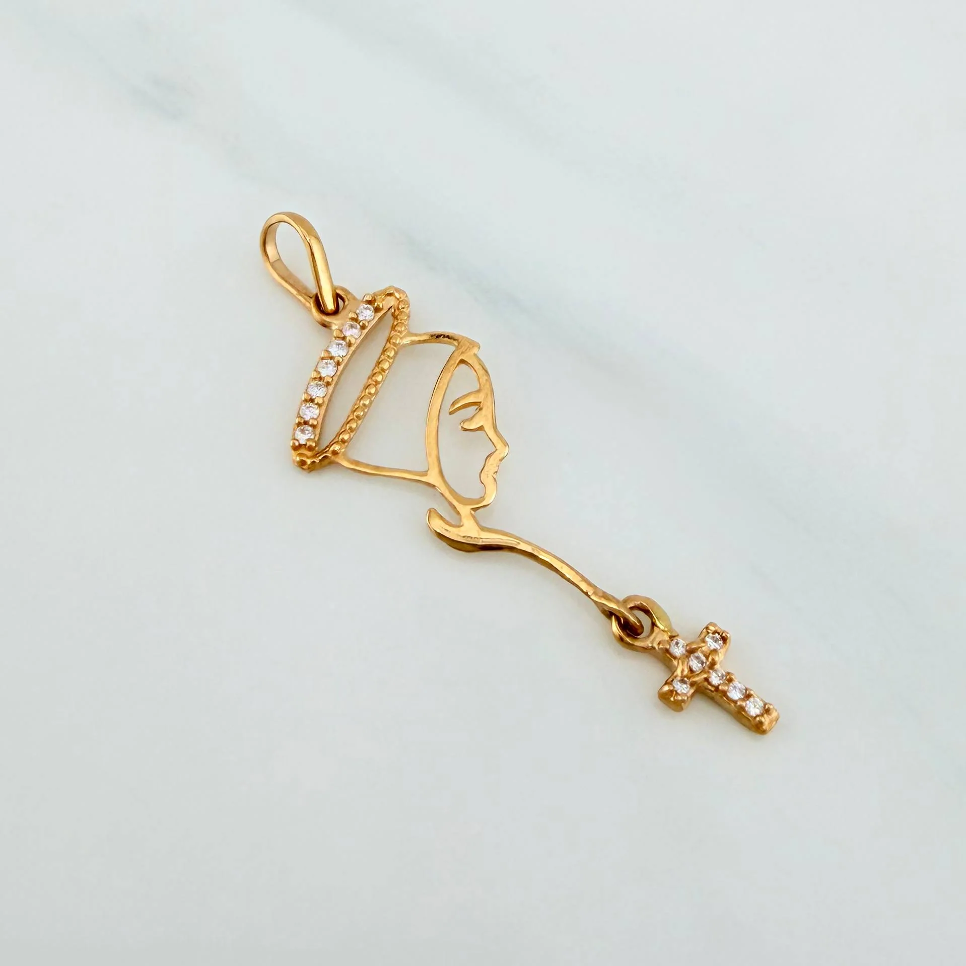 Dije Virgen Maria Cruz 0.7 g / 3.8 cm Oro Amarillo 18K - Image 2