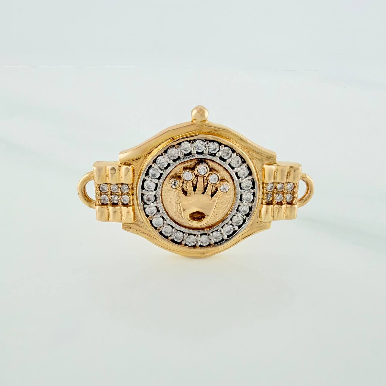 Herraje Corona Cinturon 3.45gr / 2.7cm / Dos Oros Amarillo Blanco 18K %