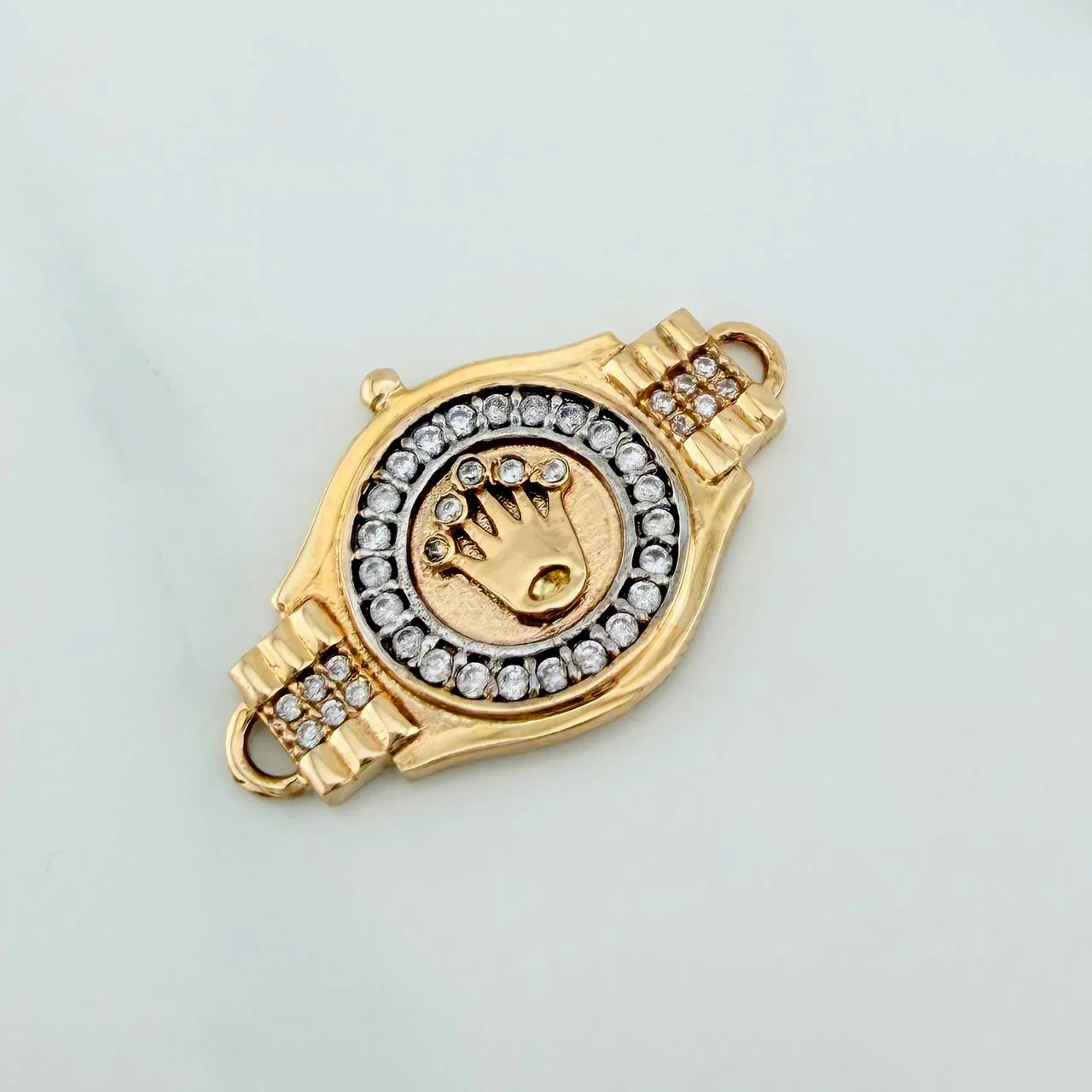 Herraje Corona Cinturon 3.65gr / 2.7cm / Dos Oros Amarillo Blanco 18K % - Image 3