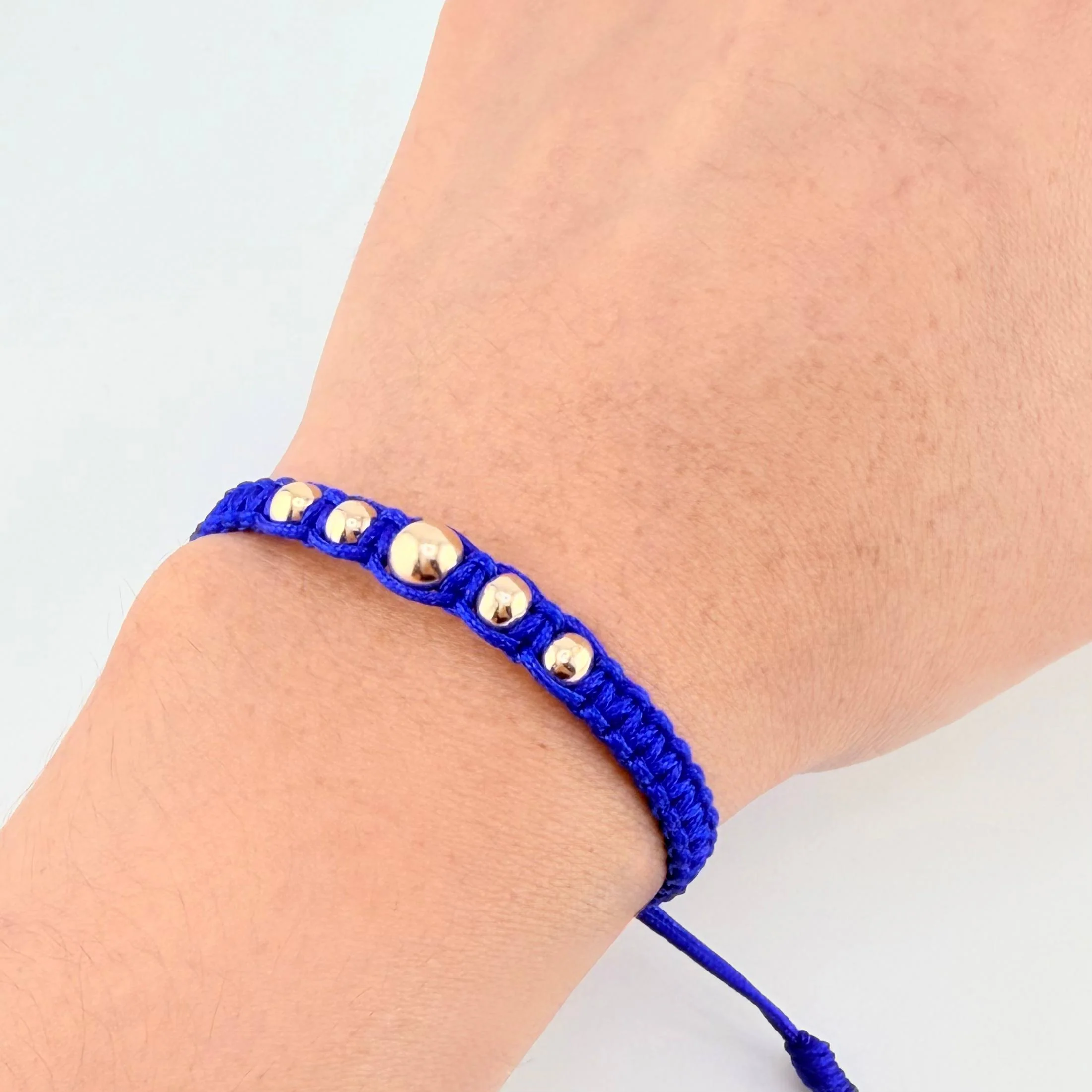 Pulsera Azul Bolas Pentatonicas 5und / 4mm-6mm Oro Amarillo 18K (A.C) - Image 4