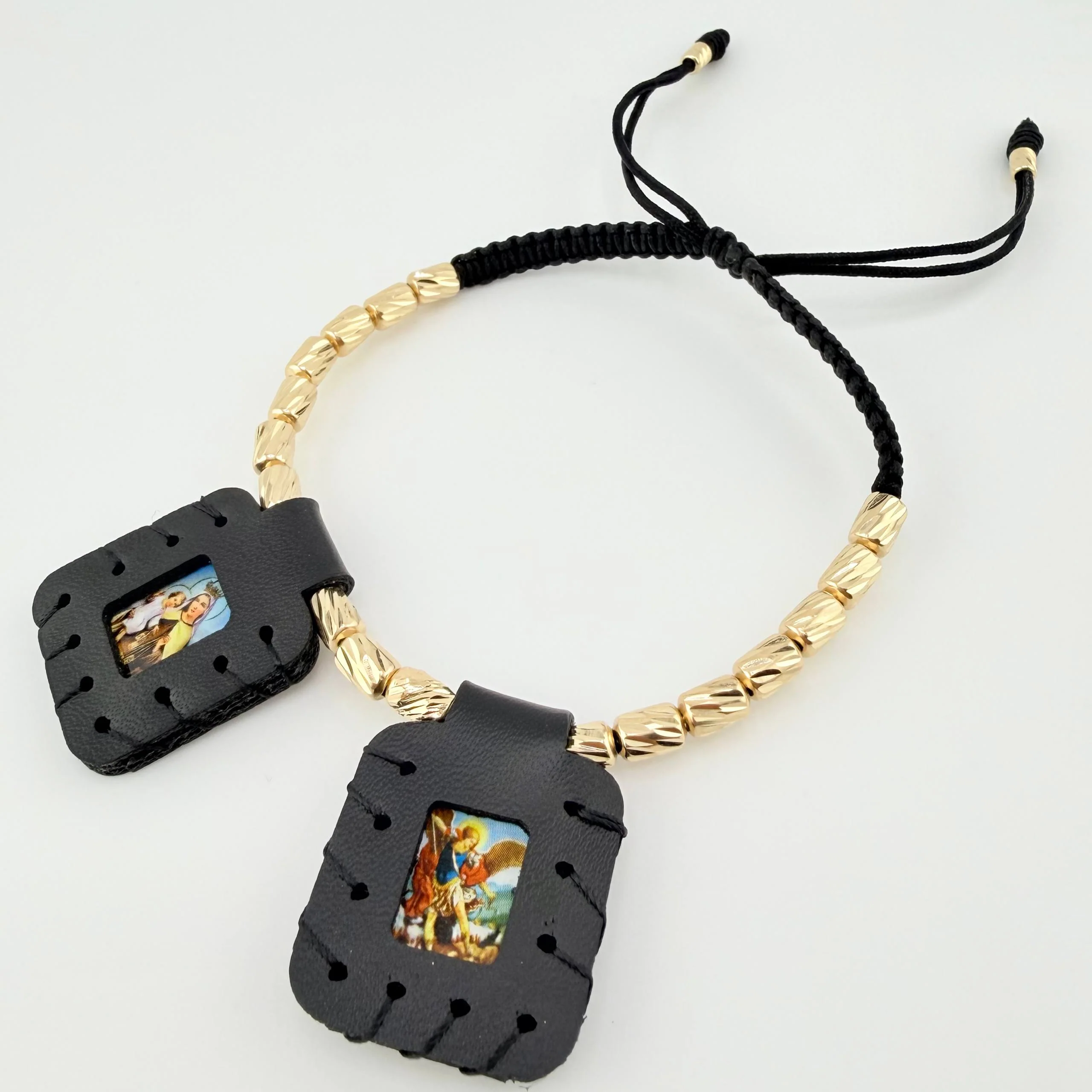 Pulsera Negra Escapulario Cilindros Diamantados 19und 3.6gr / 3mm-4mm Oro Amarillo 18K - Image 3