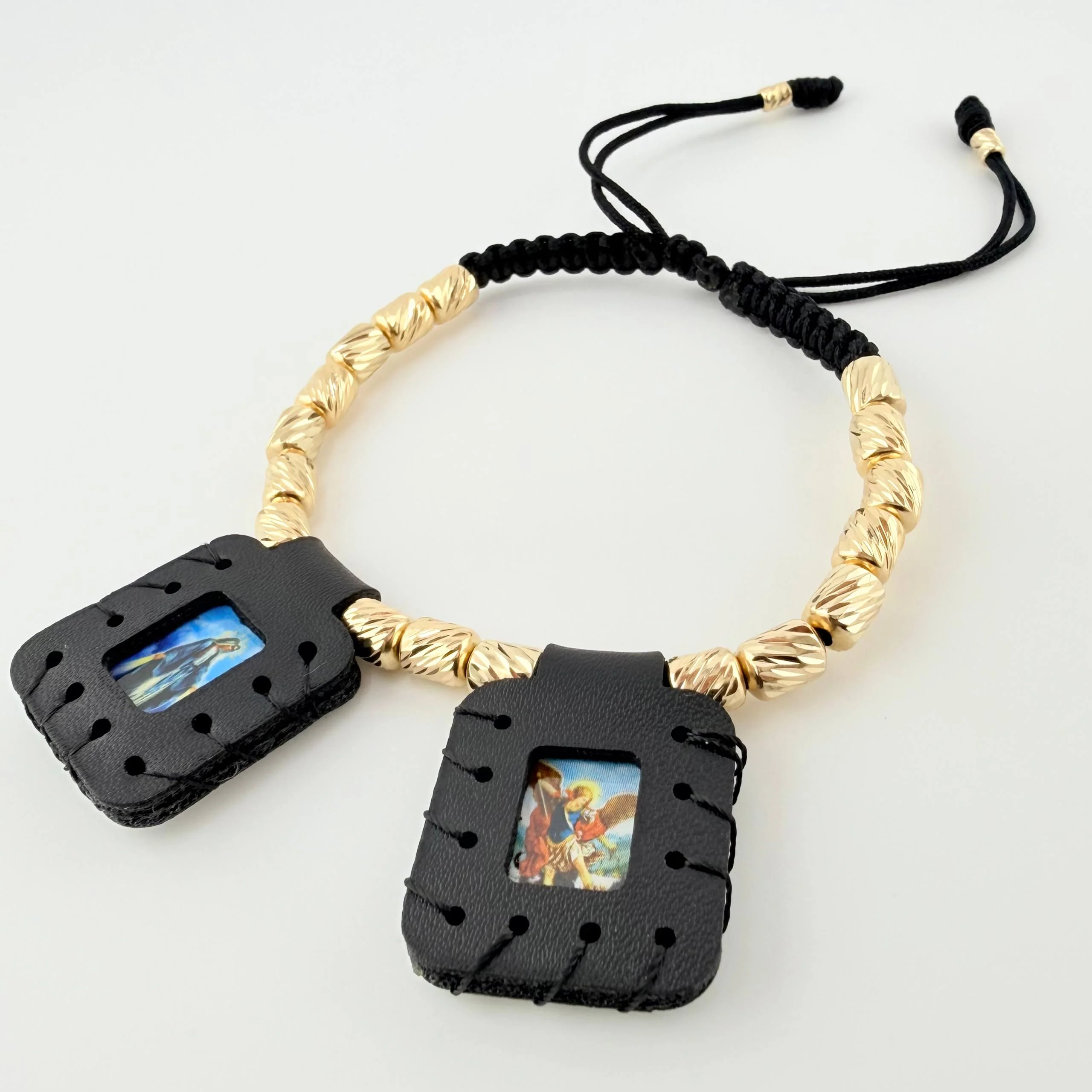 Pulsera Negra Escapulario Cilindros Diamantados 19und 5.3gr / 3mm-5mm Oro Amarillo 18K - Image 3