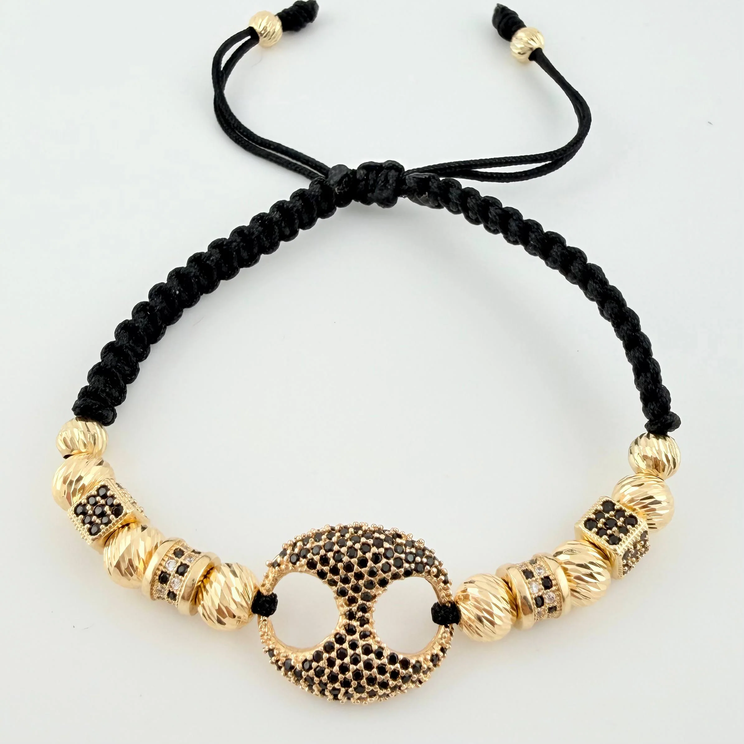 Pulsera Negra GC Bolas Diamantadas 14und 7.45gr / 5mm-6mm Oro Amarillo 18K * - Image 2