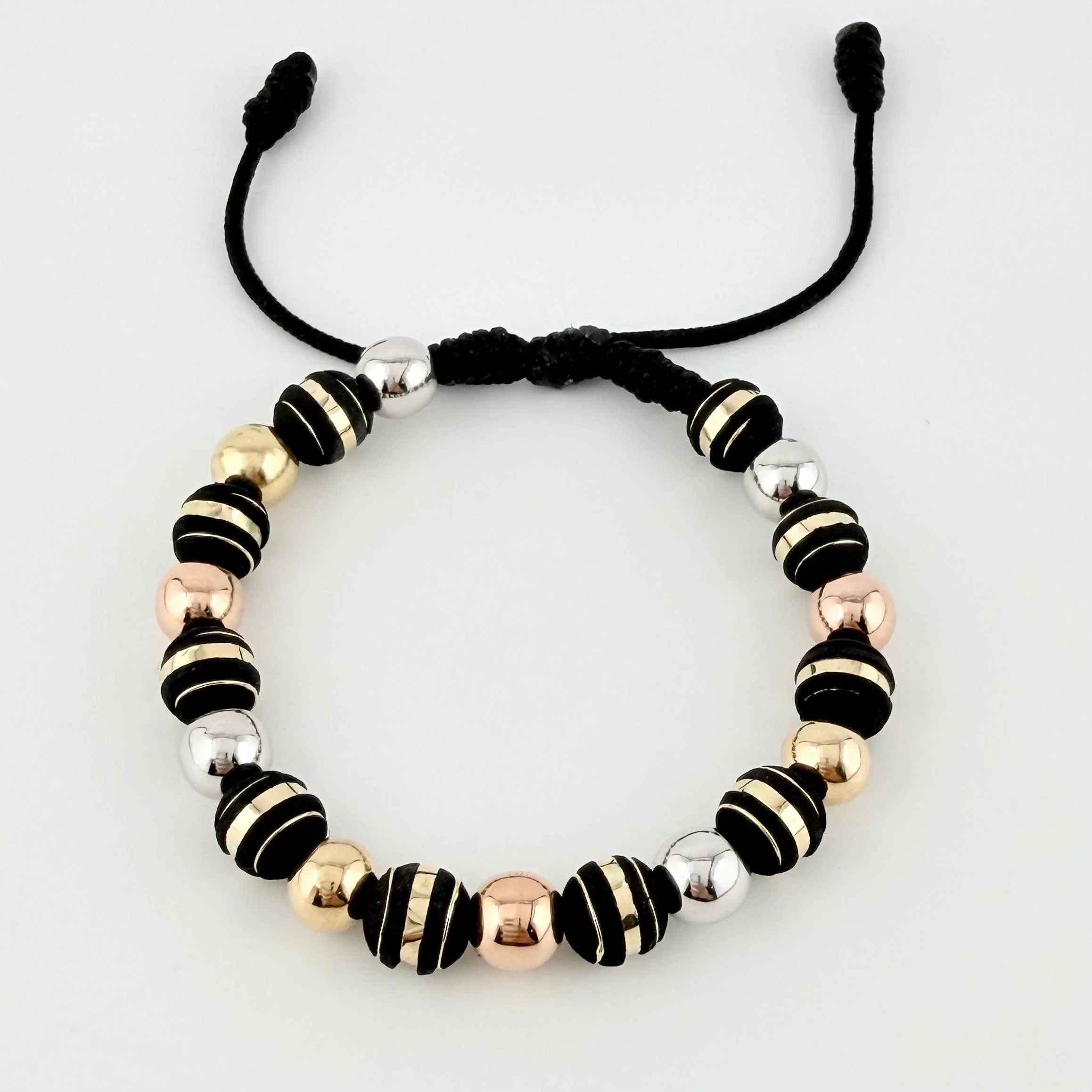 Pulsera Negra Neoros 10und Bolas 10und / 7mm Tres Oros 18K * - Image 2