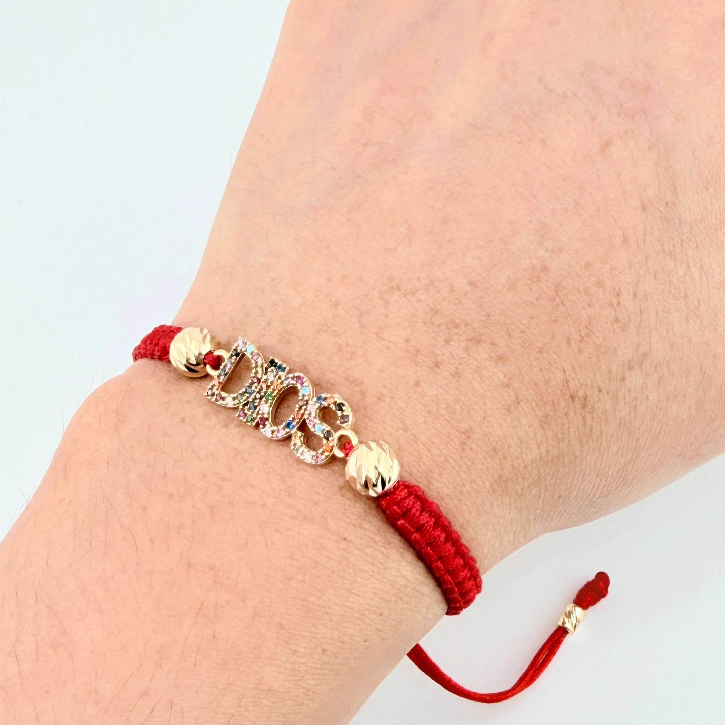 Pulsera Roja Dios Bolas Cilindros Diamantados 4und 2.25gr / 4mm-6mm Oro Amarillo 18K * - Image 3
