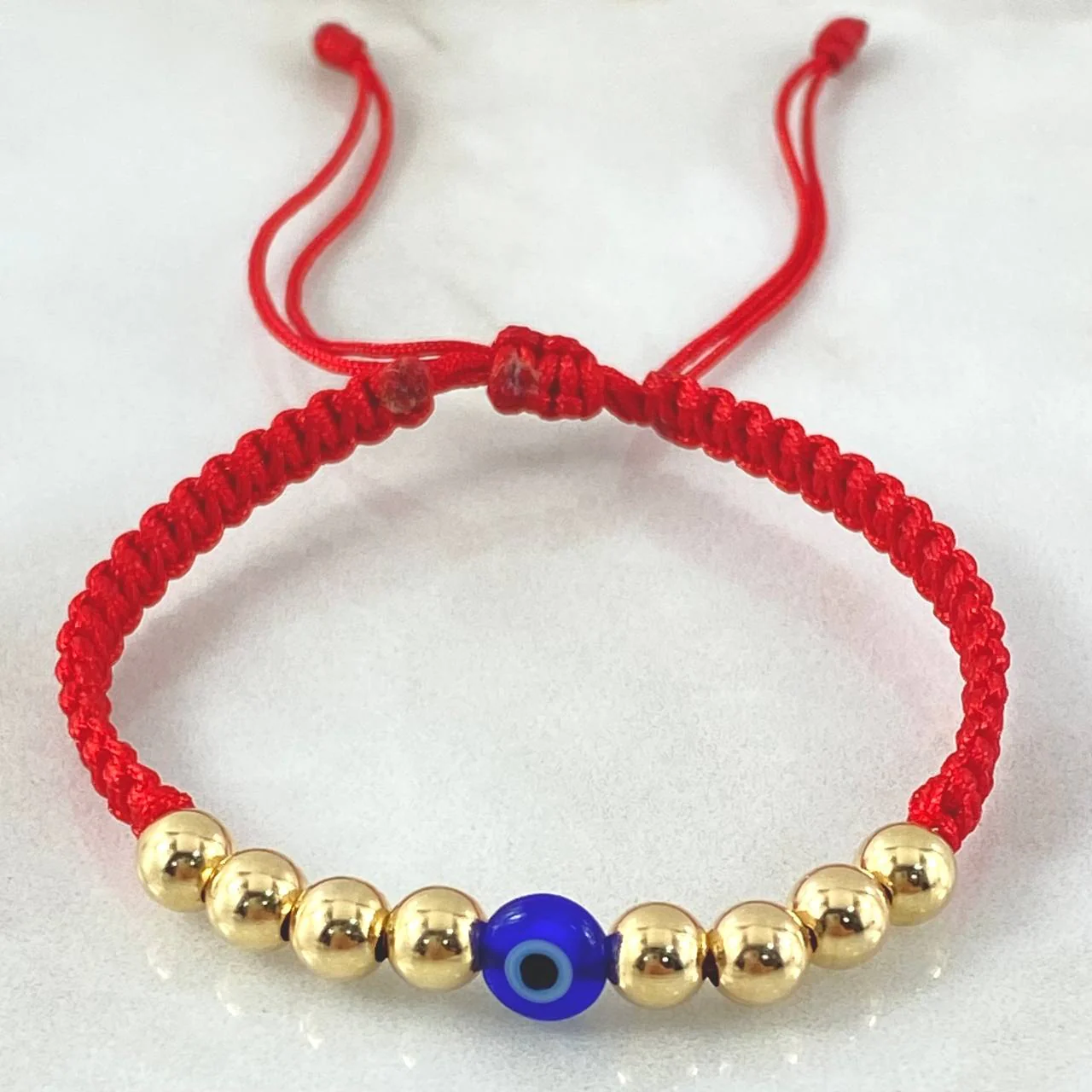 Pulsera Roja Ojo Turco 8 Und Bolas Lisa 5mm / Oro 18K (A.C) - Image 2