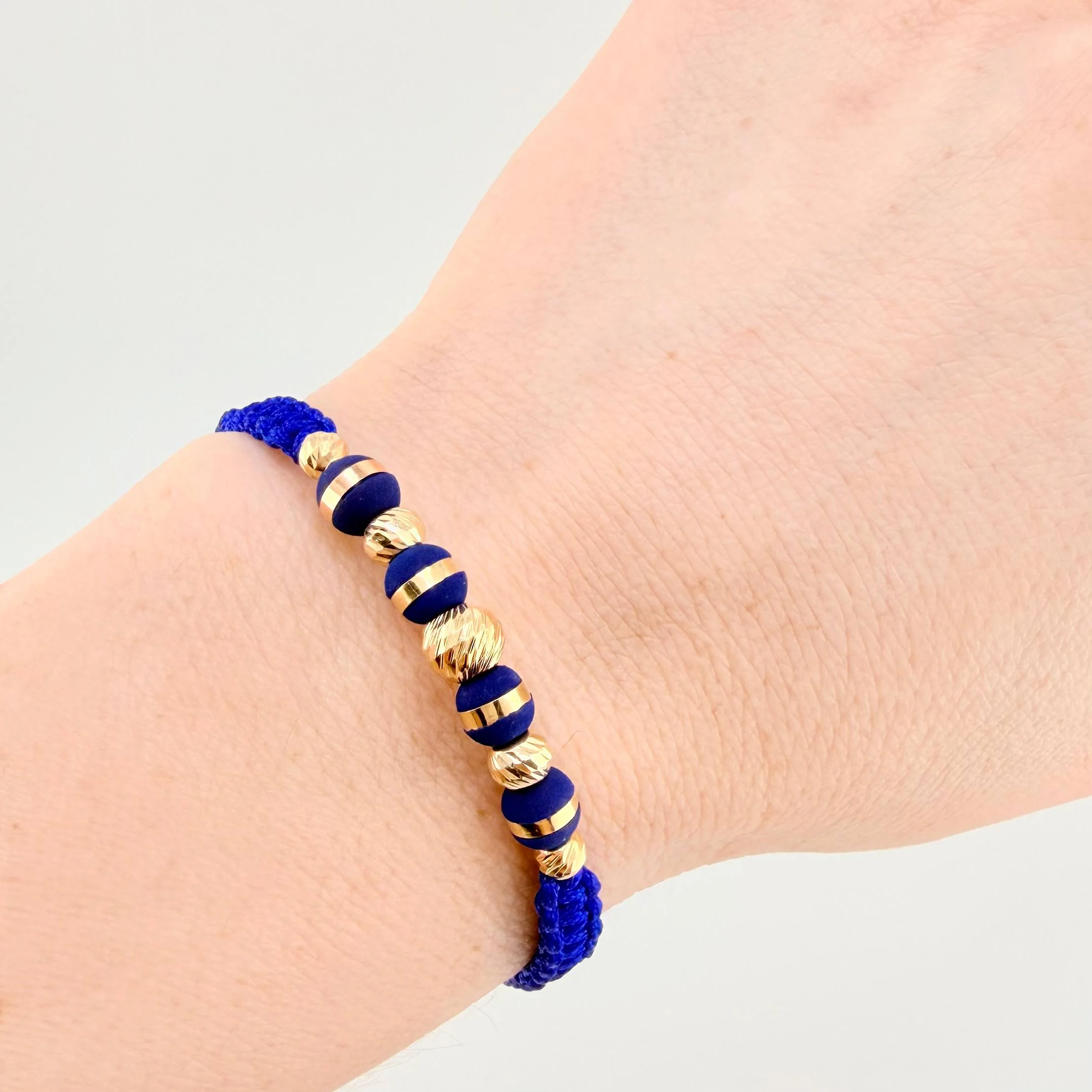 Pulsera Tejida Azul Rey Neoros 4Und / Bolas 5Und 4Mm-5Mm-6Mm Oro Amarillo 18K - Image 4