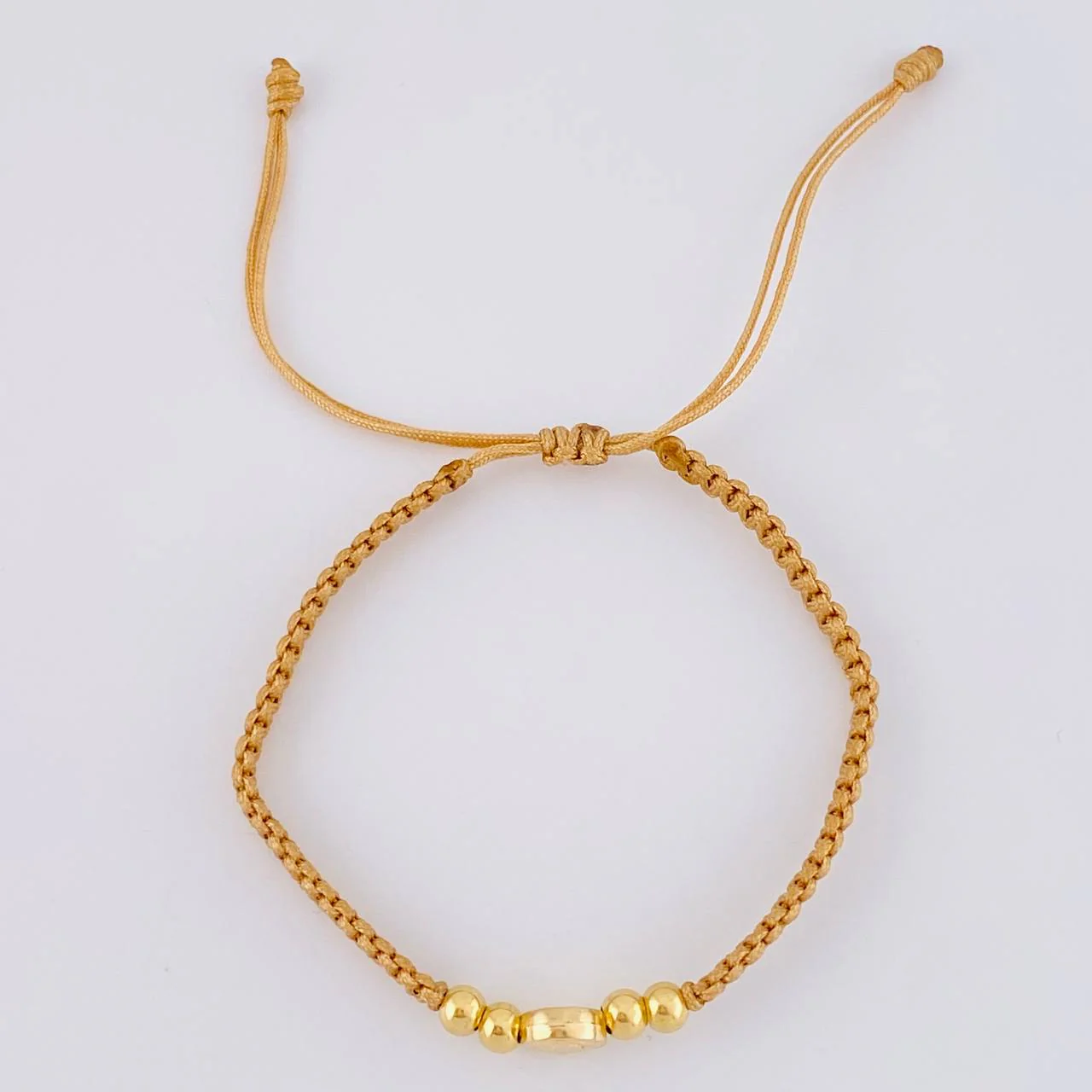 Pulsera Tejida Cafe Herraje San Benito Bolas Lisas 4Mm / 4 Und Oro Amarillo 18K - Image 2