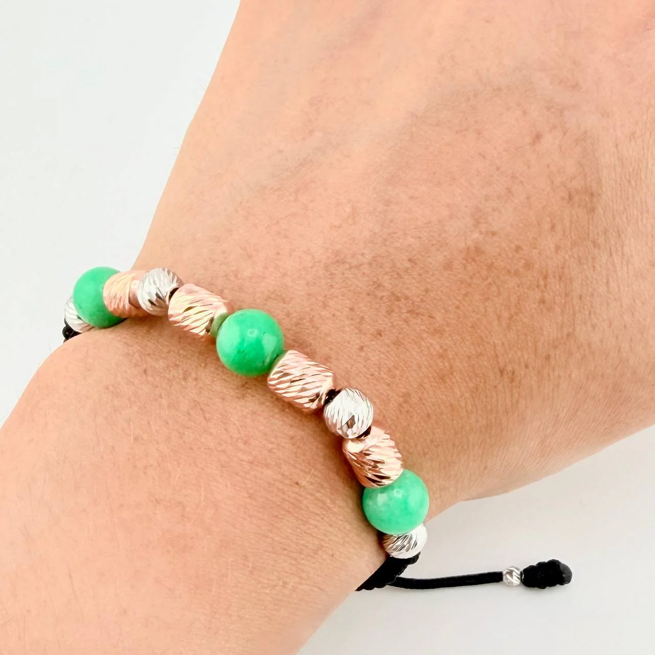 Pulsera Tejida Morrallas/ Cilindros 8Mm-6Mm-3Mm Dos Oros Blanco Rosa 18K - Image 2