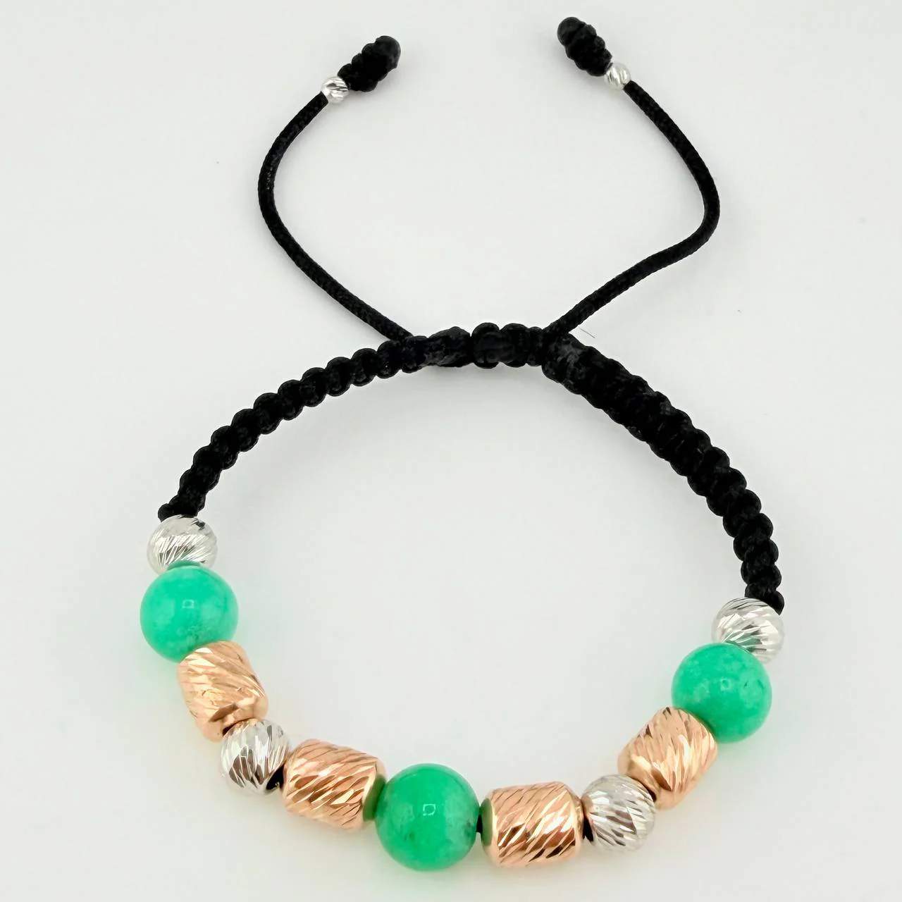 Pulsera Tejida Morrallas/ Cilindros 8Mm-6Mm-3Mm Dos Oros Blanco Rosa 18K - Image 4