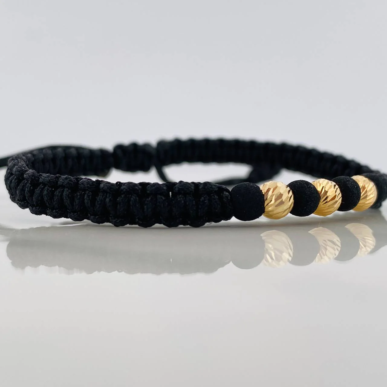 Pulsera Tejida Negra 5Mm / 3Und Oro Amarillo 18K - Image 2