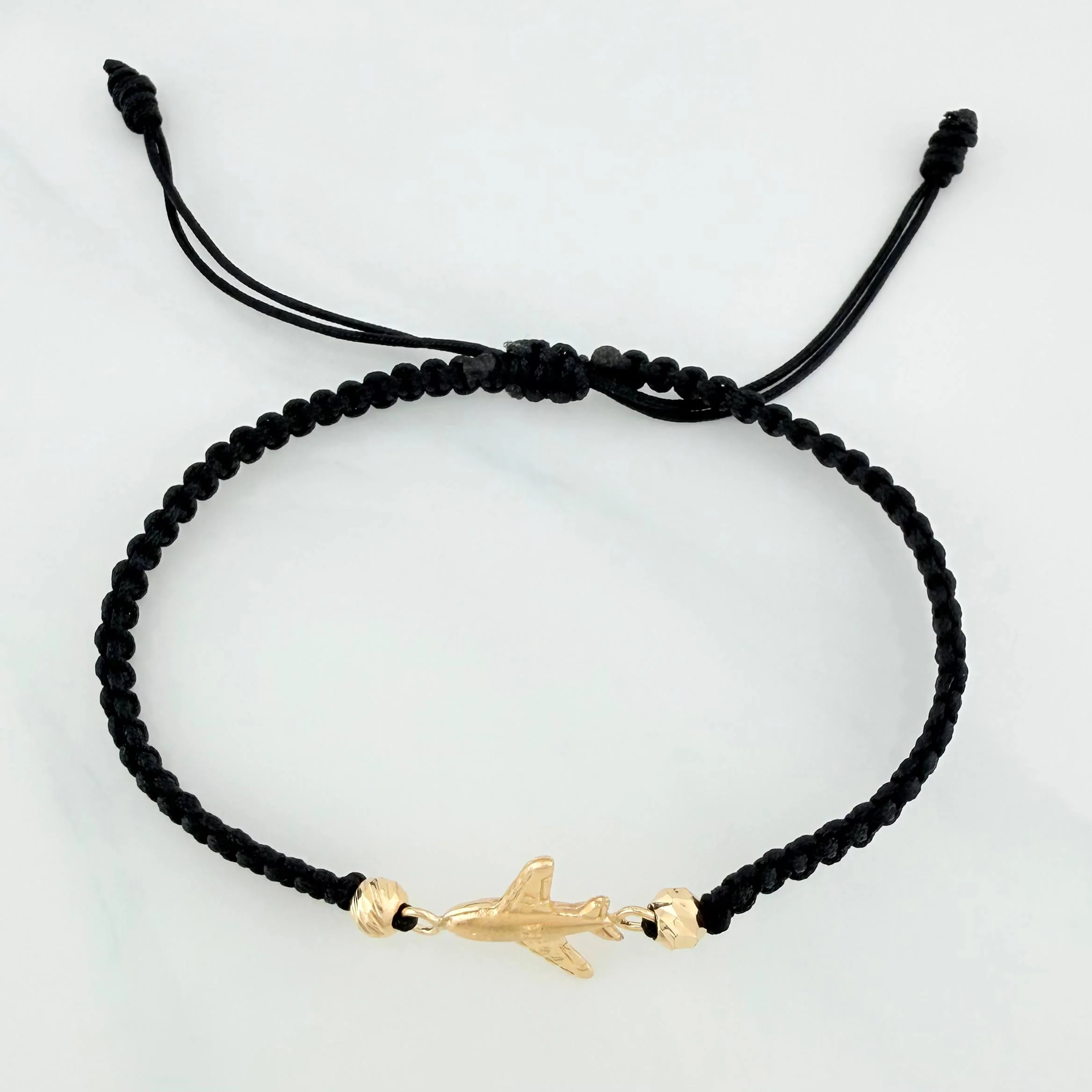Pulsera Tejida Negra Avión 4Mm 2 Und Oro Amarillo 18K - Image 2