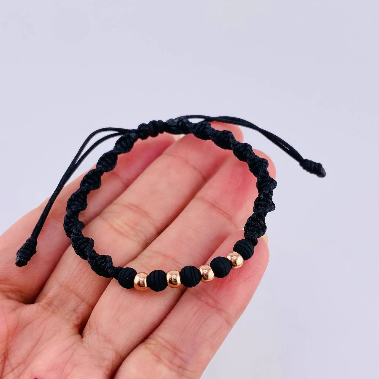 Pulsera Tejida Negra Bolas Lisas 4 Und / 4Mm Oro Rosa 18K (A.C) - Image 5