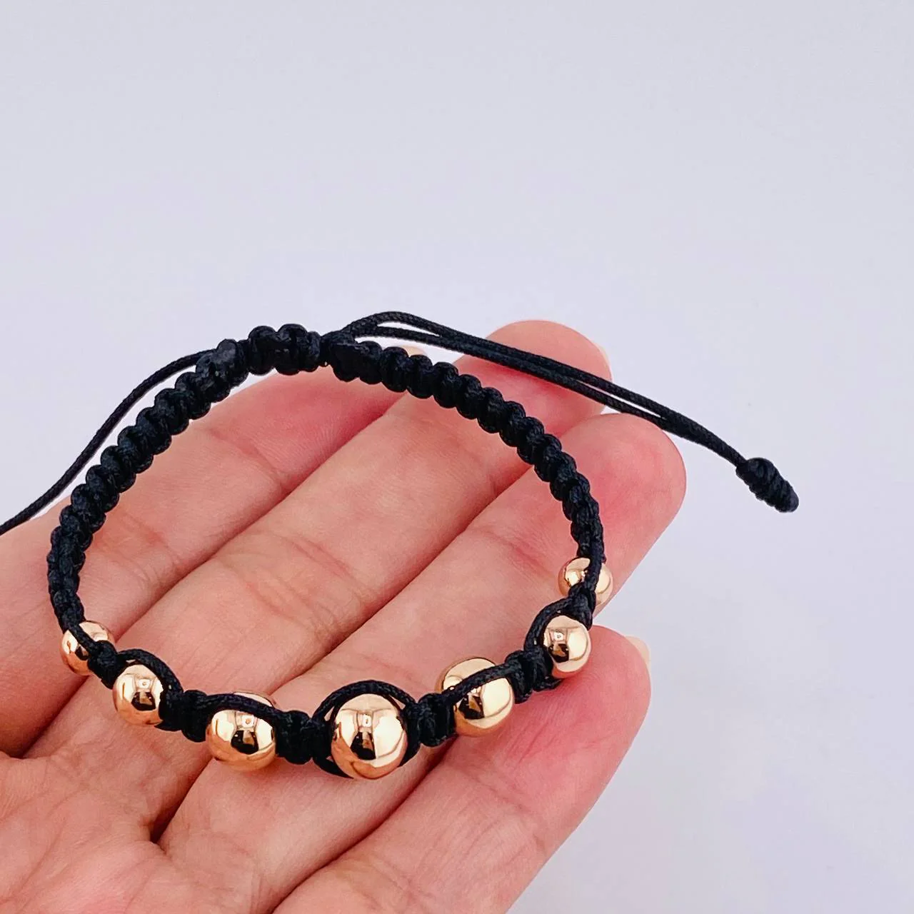 Pulsera Tejida Negra Bolas Lisas 7 Und / 5Mm-6Mm-7Mm-8Mm Oro Rosa 18K (A.C) - Image 3