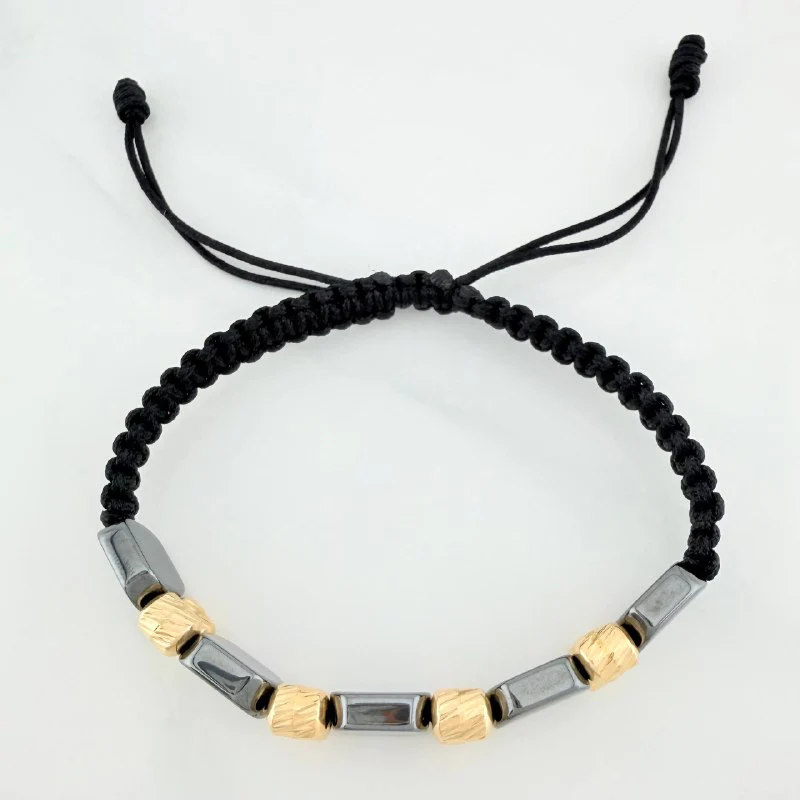 Pulsera Tejida Negra Hematita Oro Amarillo 18K - Image 3