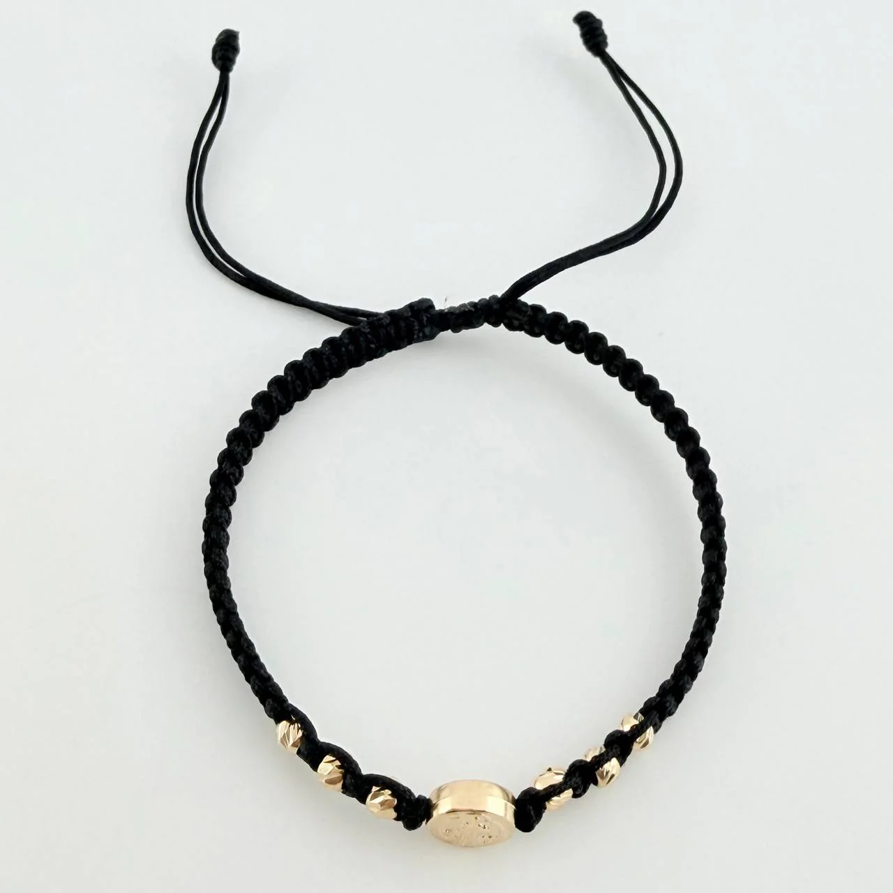 Pulsera Tejida Negra Herraje San Benito Bolas Diamantadas 3Mm / 6 Und Oro Amarillo 18K - Image 2