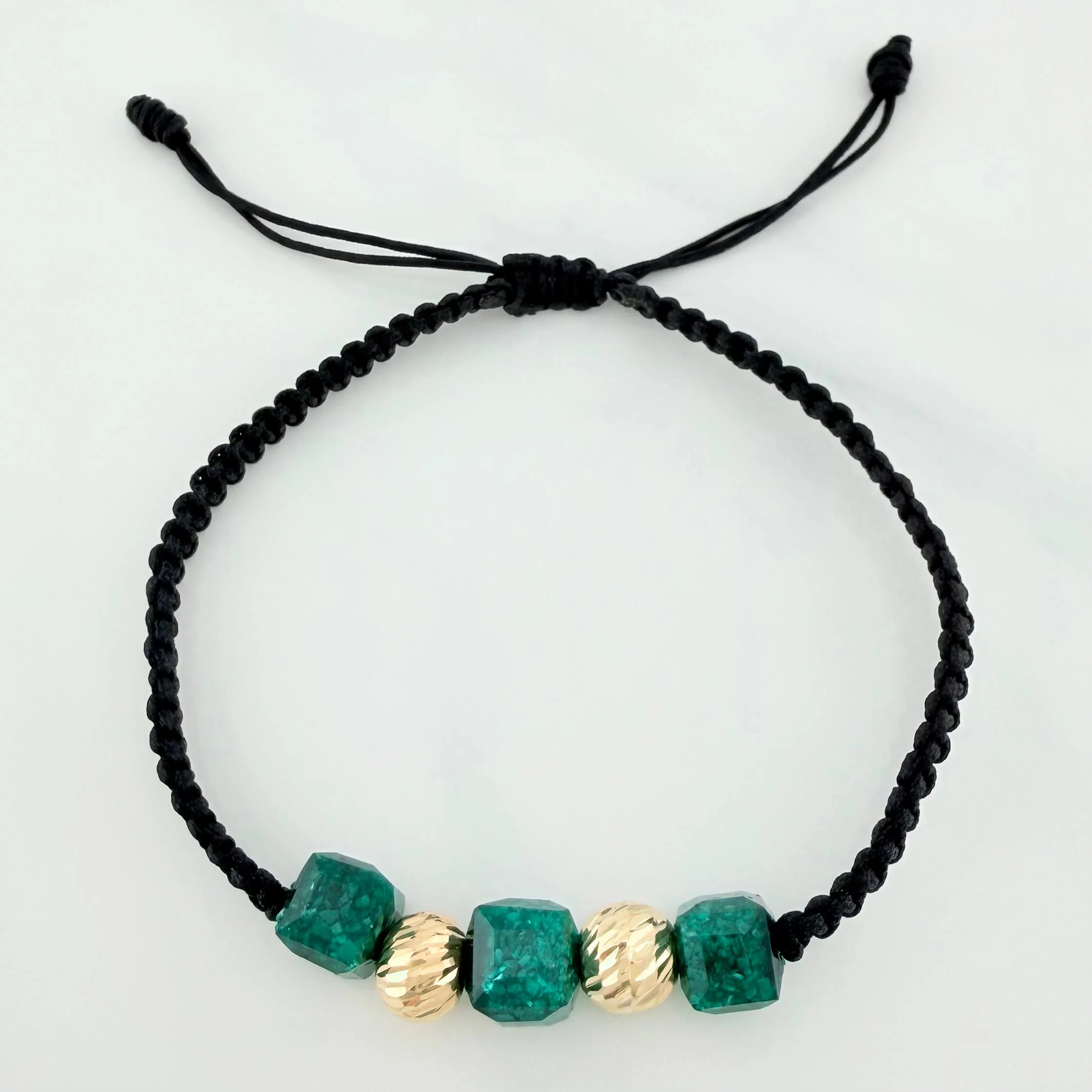 Pulsera Tejida Negra Morralla Cubica 3Mm 3Und Oro Amarillo 18K - Image 3