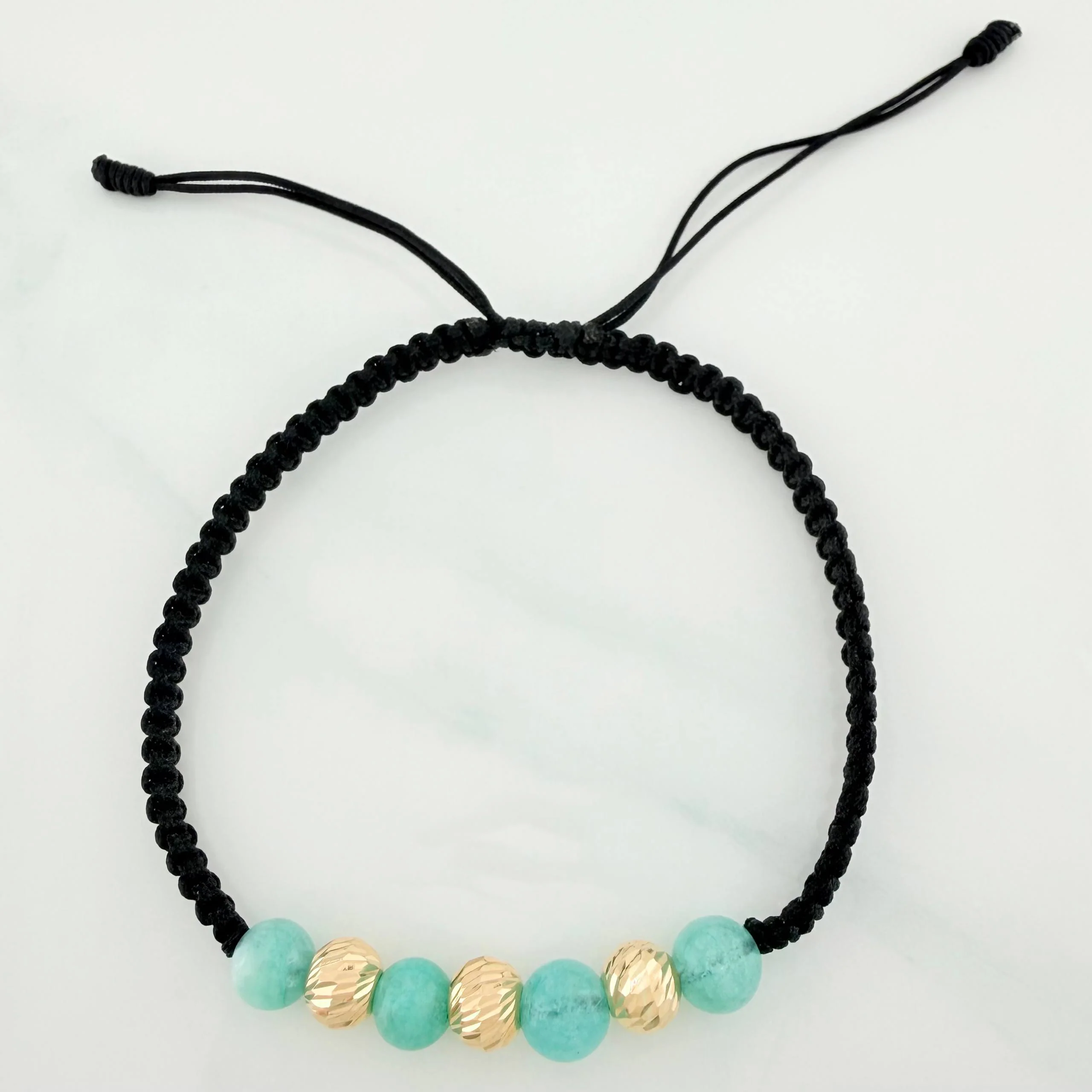 Pulsera Tejida Negra Morralla Esmeralda 4 Und / 5Mm Oro Amarillo 18K - Image 2