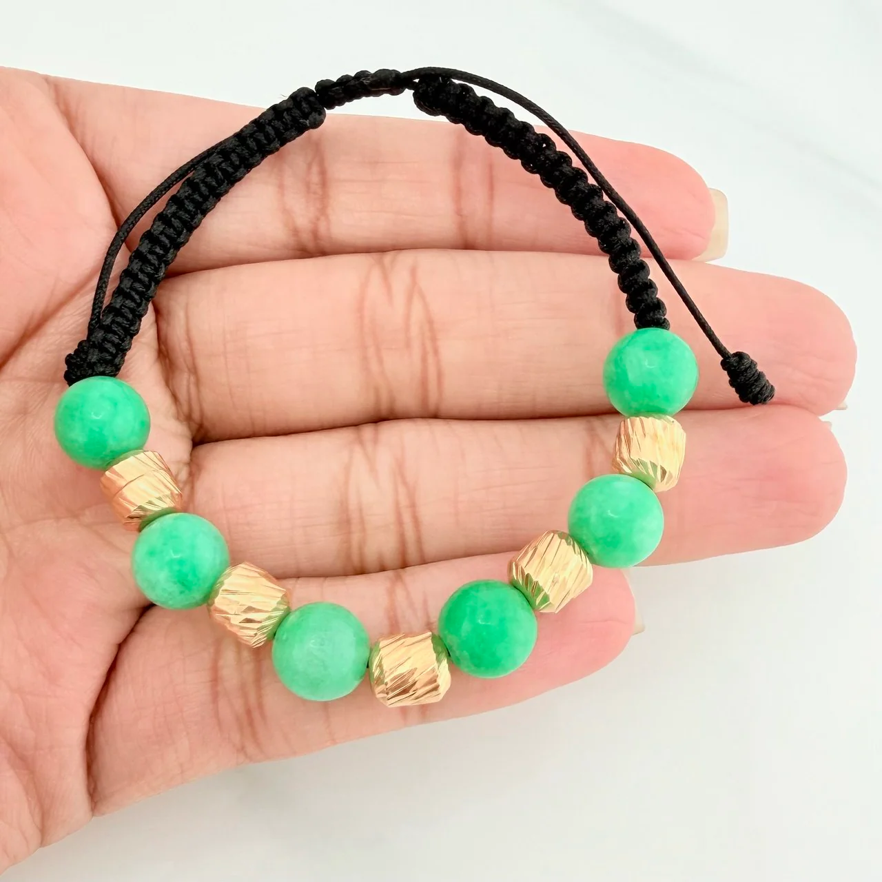 Pulsera Tejida Negra Morralla Esmeralda 6 Und / 6Mm Oro Amarillo 18K - Image 5