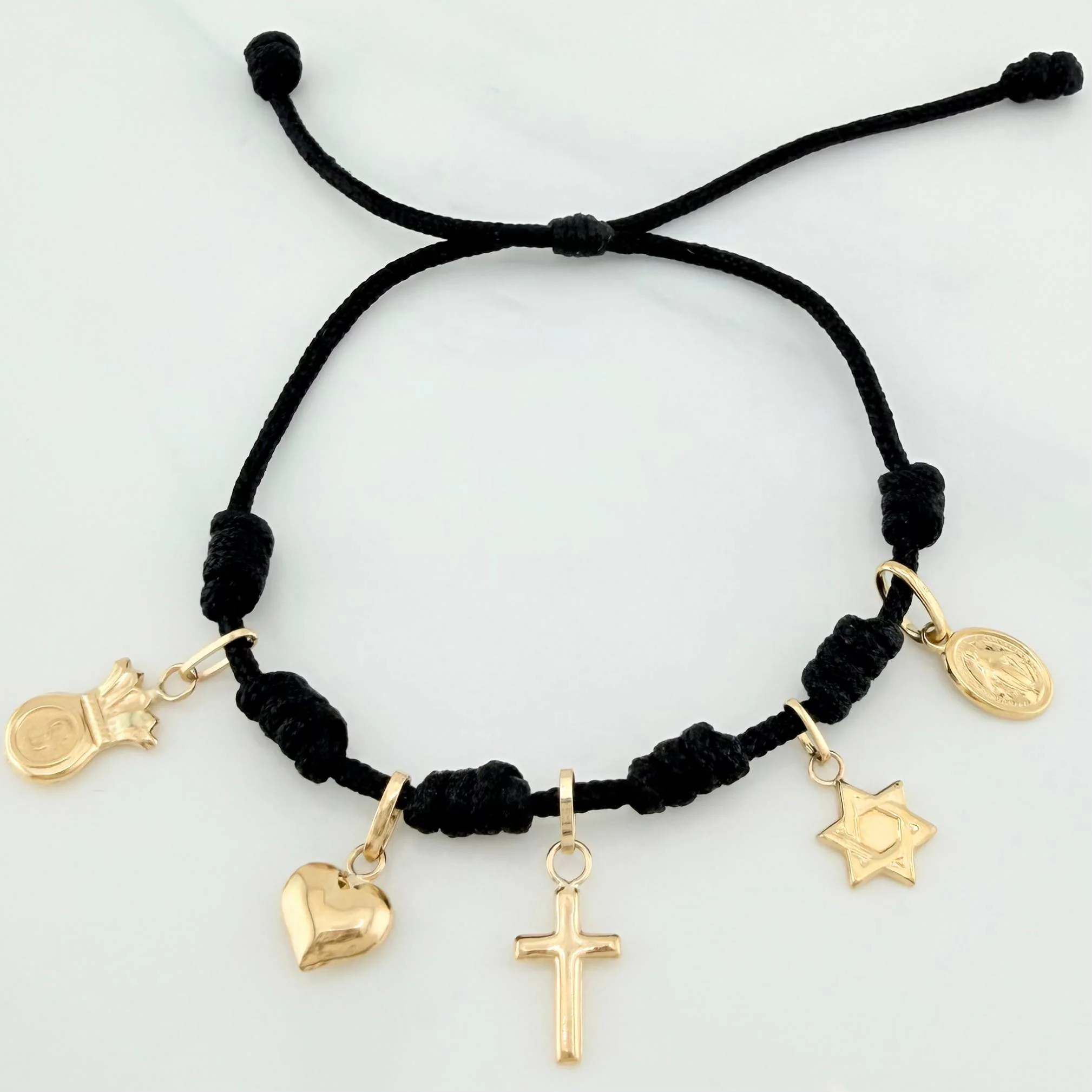 Pulsera Tejida Negra Oro Amarillo 18K