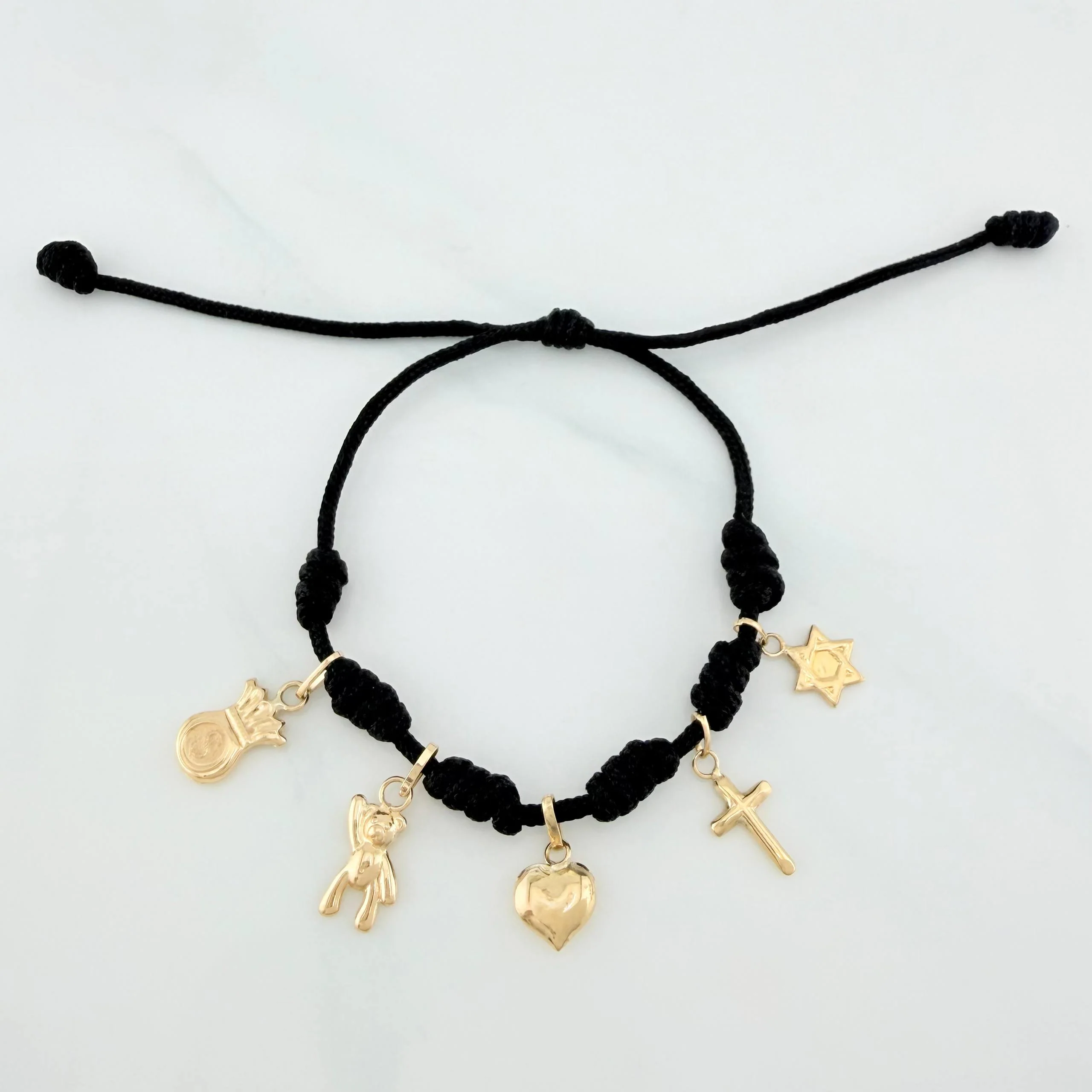 Pulsera Tejida Negra Oro Amarillo 18K