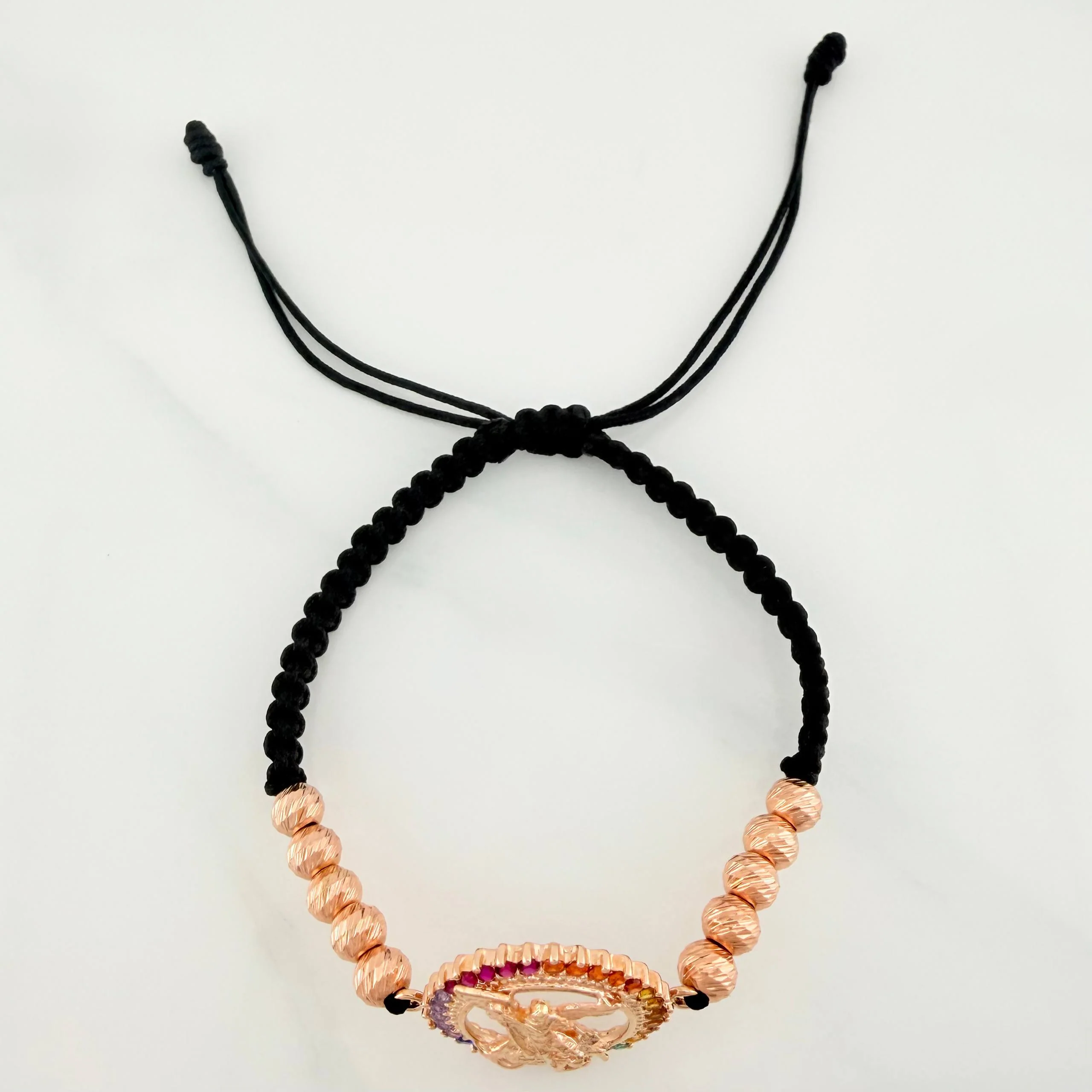 Pulsera Tejida Negra San Miguel Arcangel 5Mm 10 Und Oro Rosa 18K - Image 2