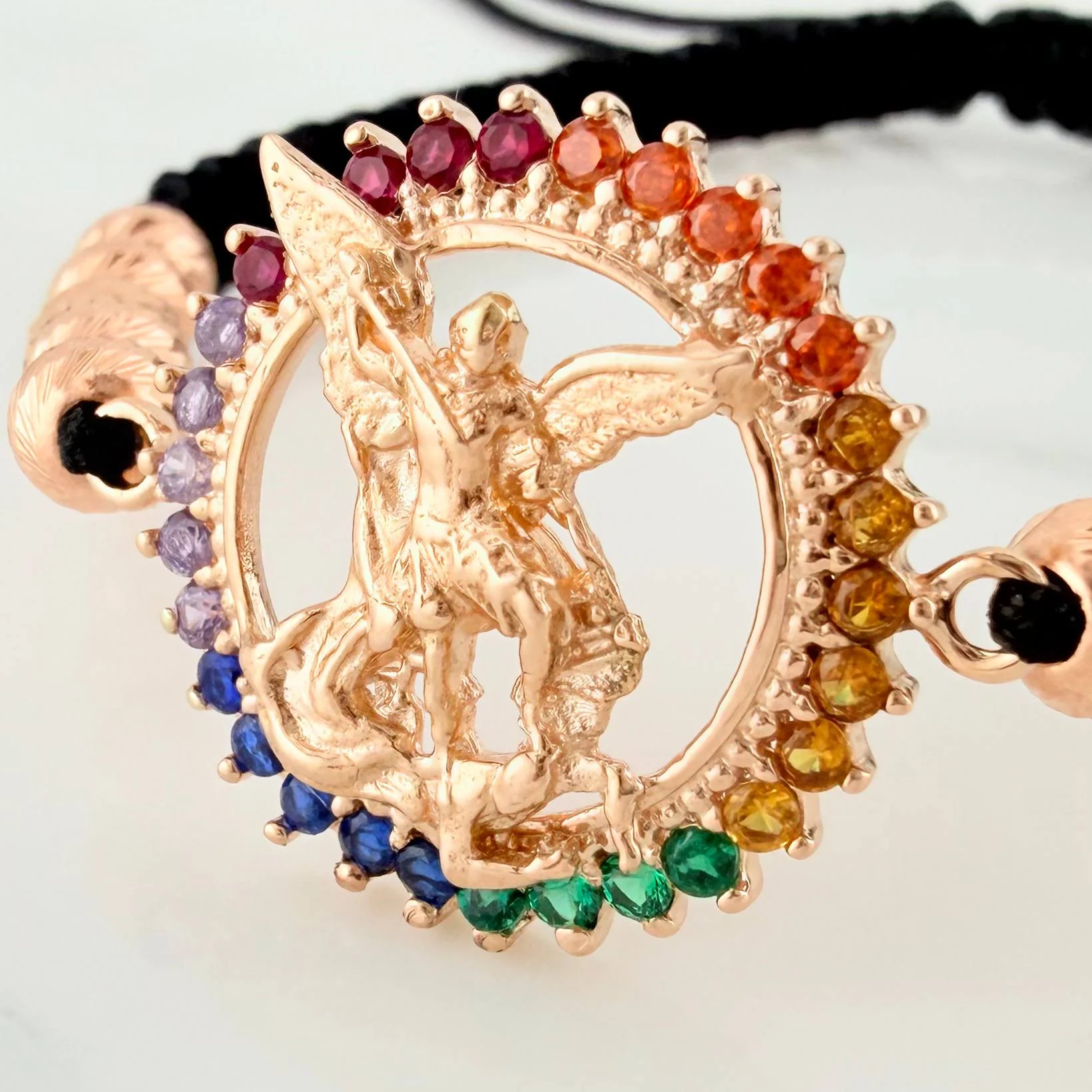 Pulsera Tejida Negra San Miguel Arcangel 5Mm 10 Und Oro Rosa 18K - Image 4