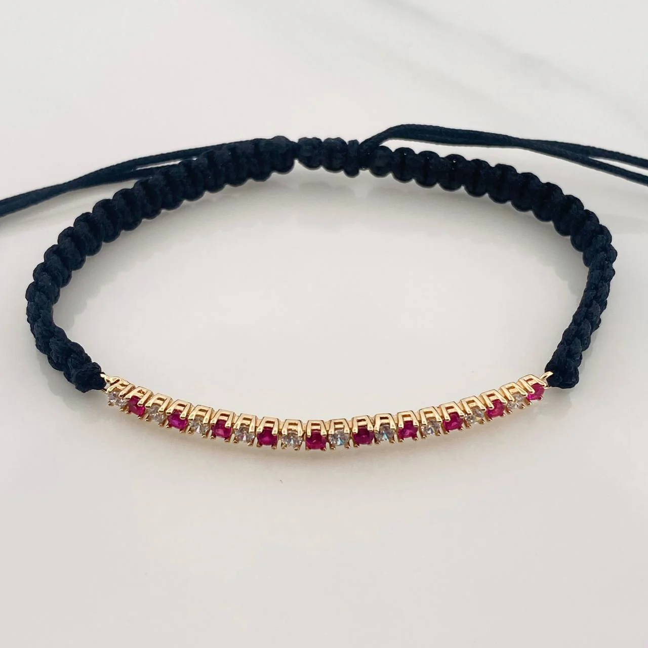 Pulsera Tejida Negra Tennis Oro Amarillo 18K - Image 2