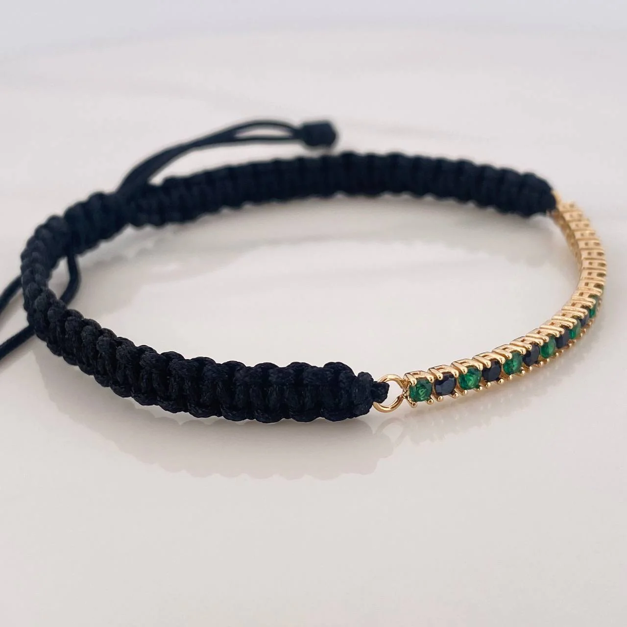 Pulsera Tejida Negra Tennis Oro Amarillo 18K - Image 3