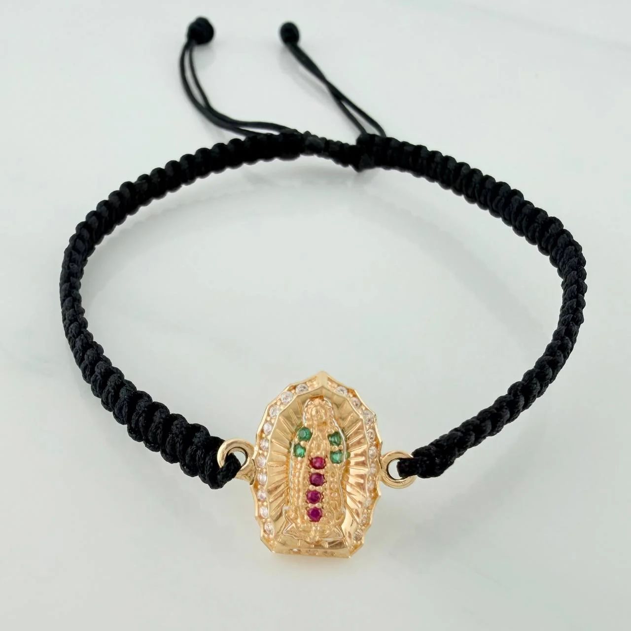 Pulsera Tejida Negra Virgen de Guadalupe 1.1gr / Oro Amarillo 18K & - Image 2