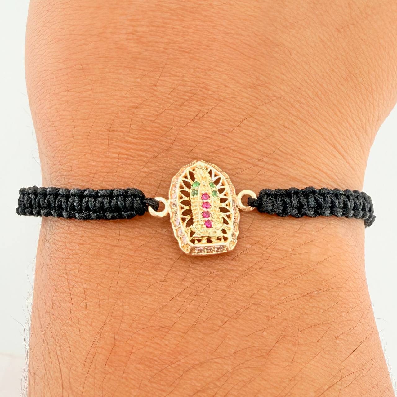 Pulsera Tejida Negra Virgen de Guadalupe 1.2gr / Oro Amarillo 18K & - Image 3