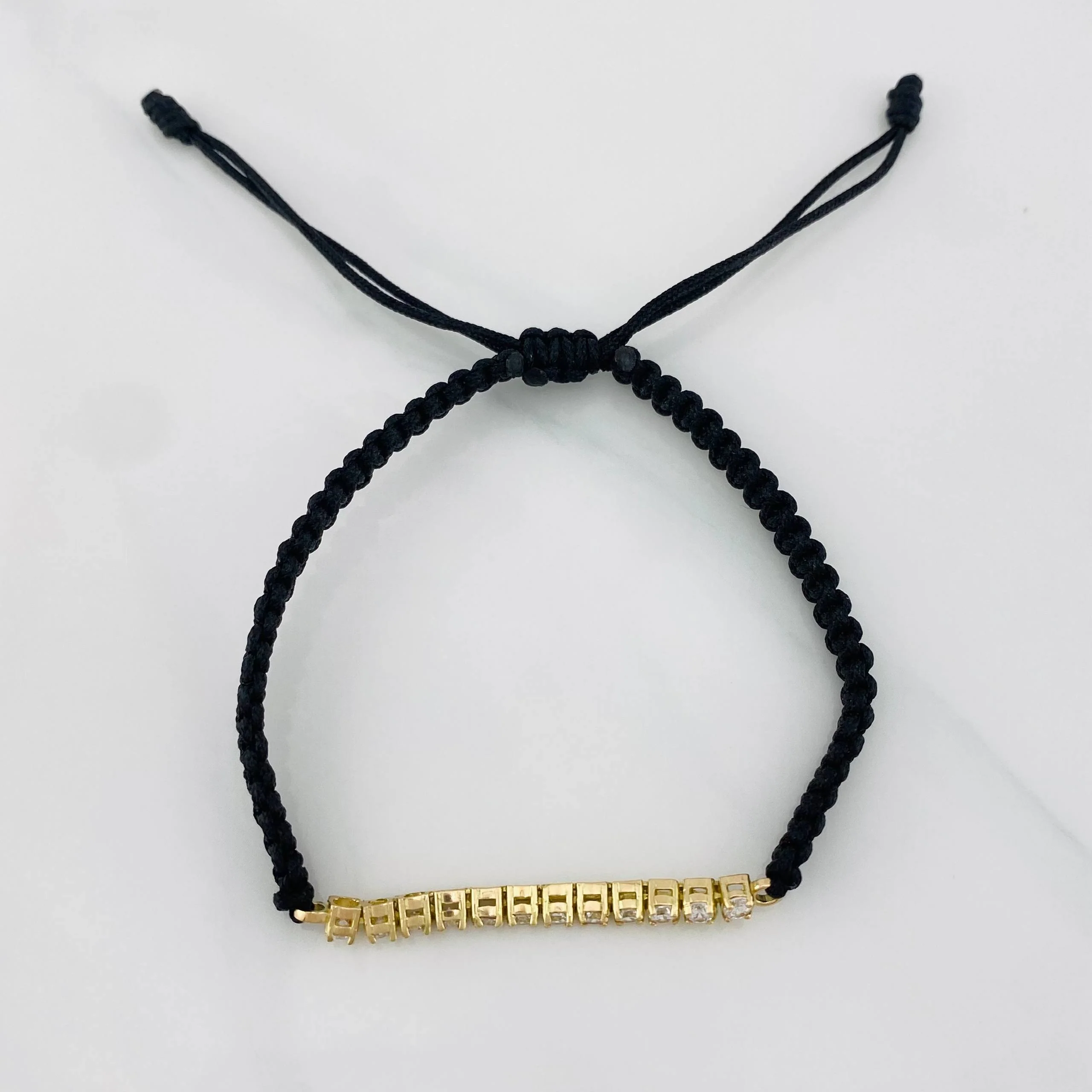 Pulsera Tejida Negro Tennis Oro Amarillo 18K