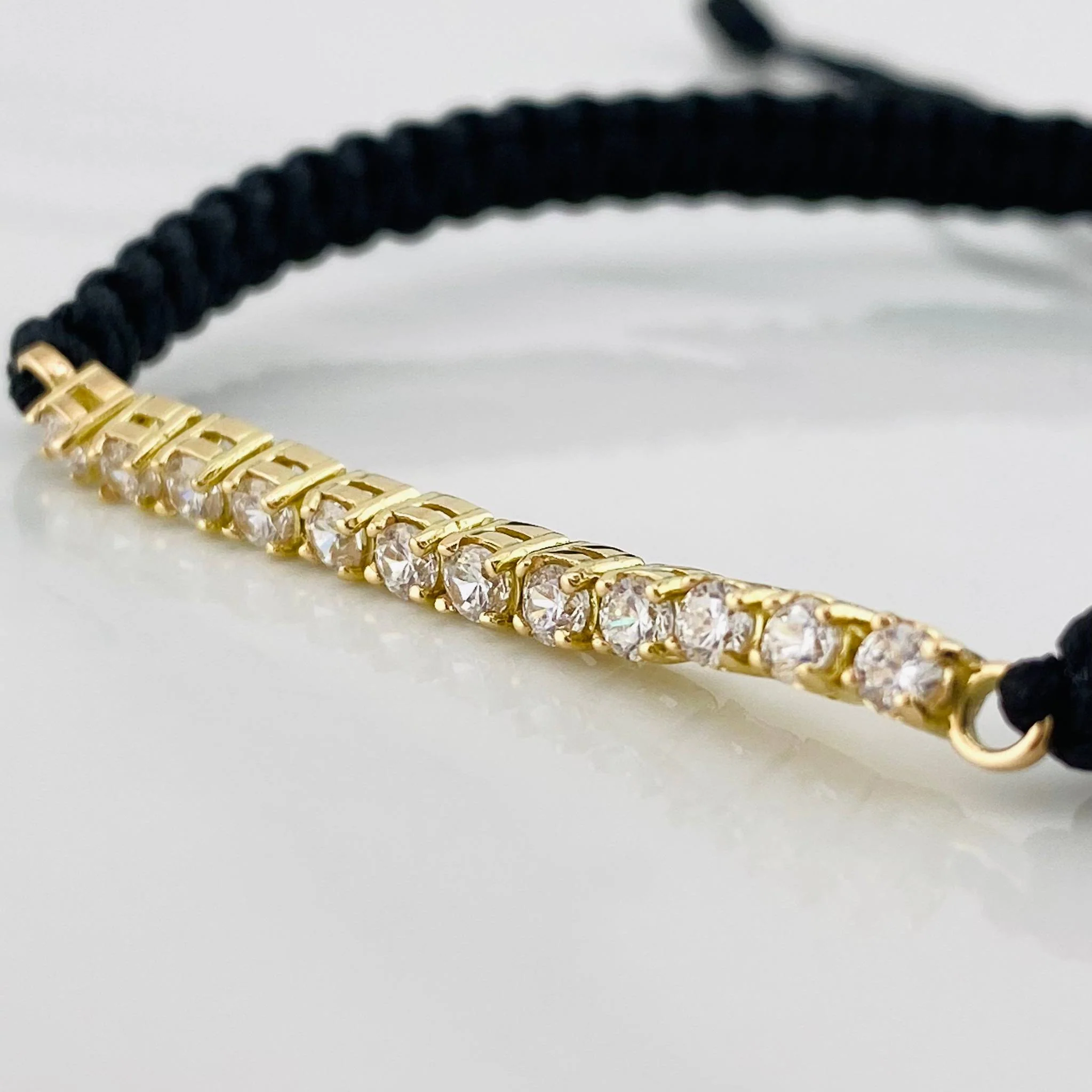 Pulsera Tejida Negro Tennis Oro Amarillo 18K - Image 3