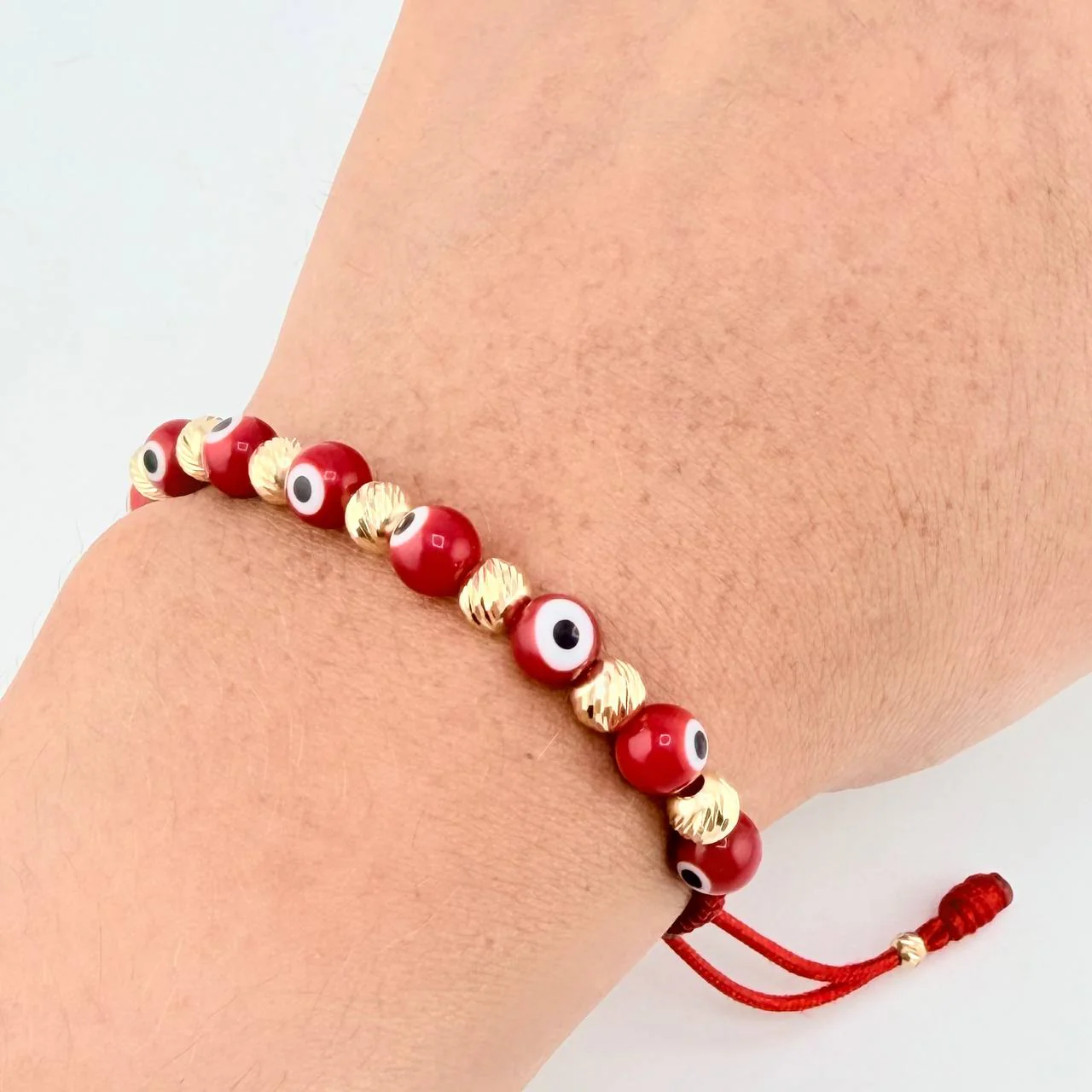 Pulsera Tejida Ojos Turcos Bolas Diamantadas 5Mm-3Mm Oro Amarillo 18K - Image 2