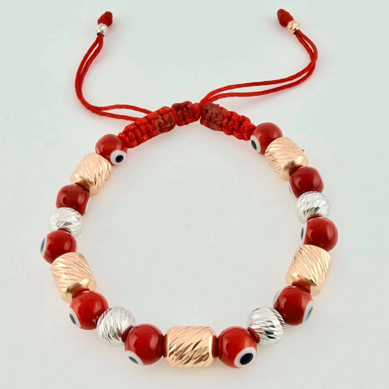 Pulsera Tejida Ojos Turcos Cilindros 6Mm Dos Oros Blanco Rosa 18K - Image 2