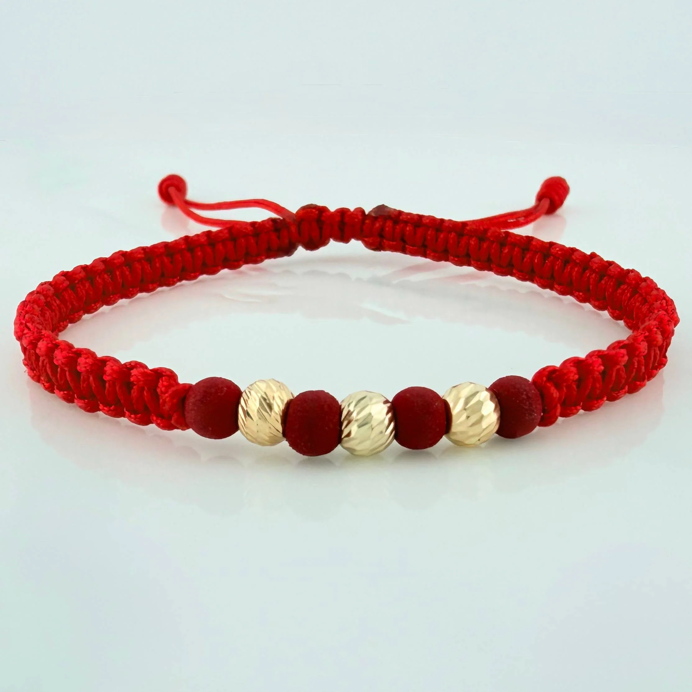 Pulsera Tejida Roja 5Mm 3 Und Oro Amarillo 18K