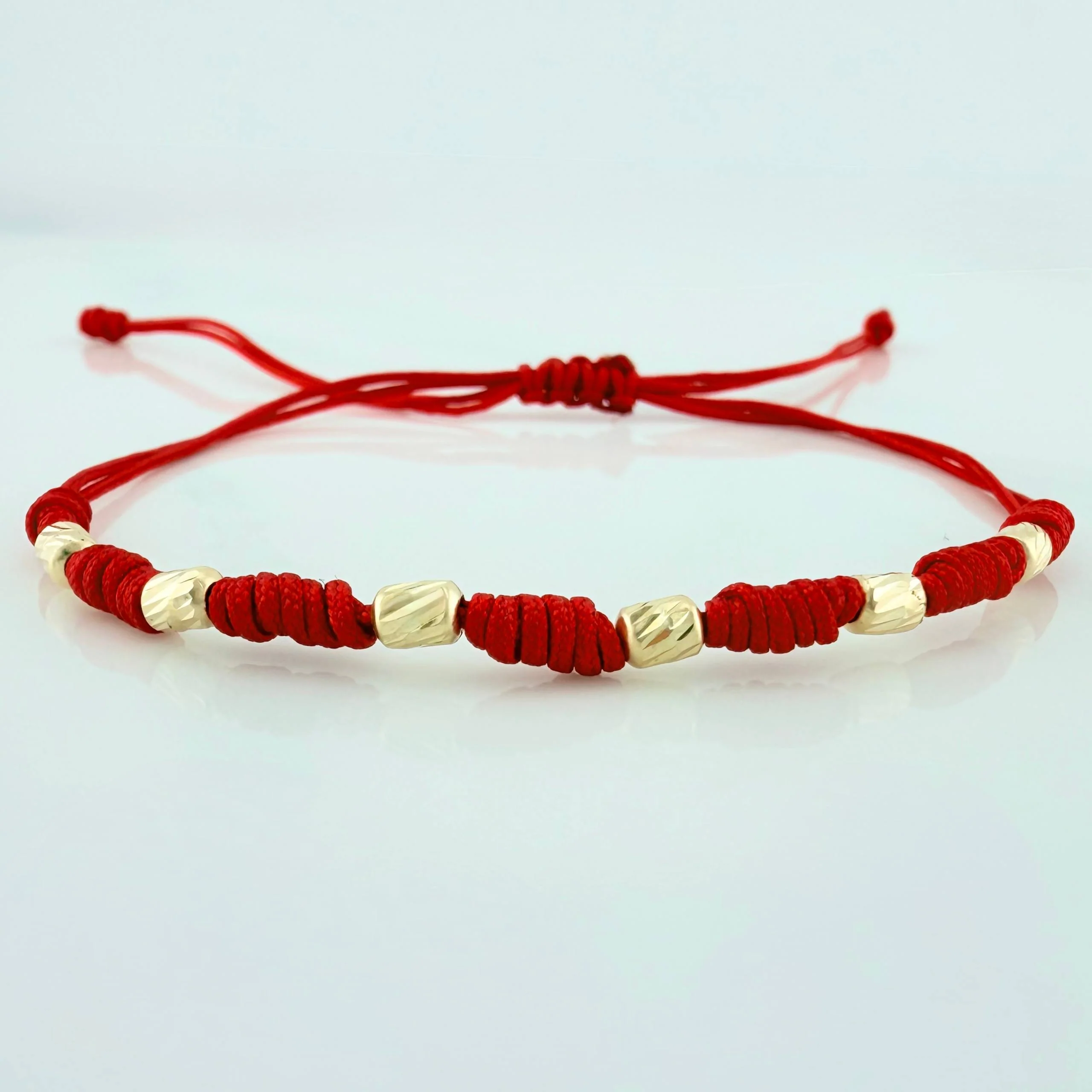 Pulsera Tejida Roja 7 Nudos 3Mm 6 Und Oro Amarillo 18K