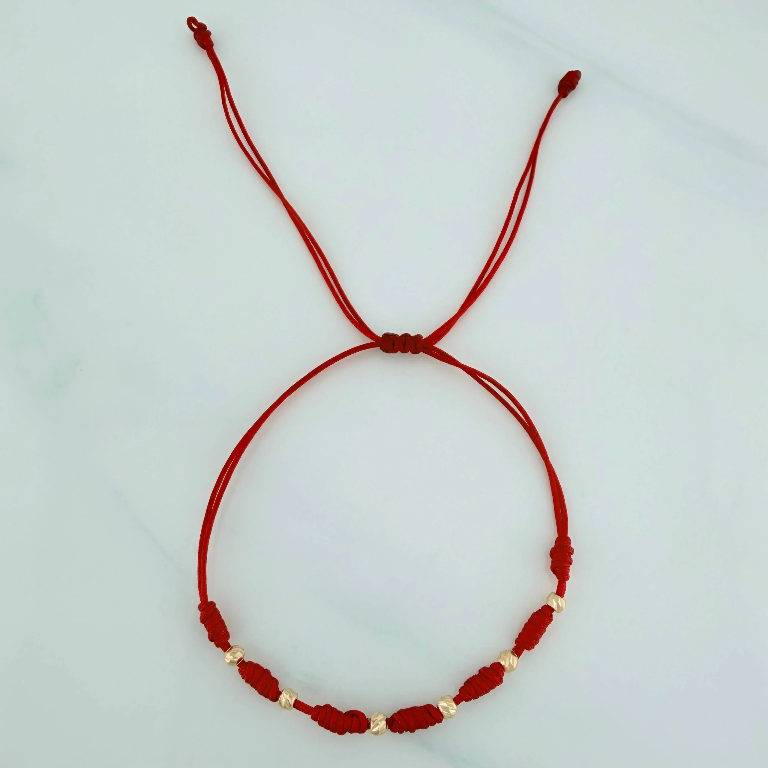 Pulsera Tejida Roja Bolas Diamantadas 3mm Oro Amarillo 18K - Image 4
