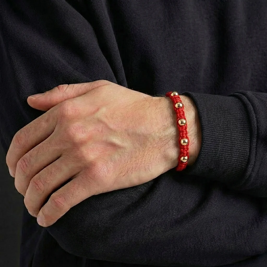Pulsera Tejida Roja Bolas Lisas 5 Und / 4Mm Oro Rosa 18K (A.C) - Image 2